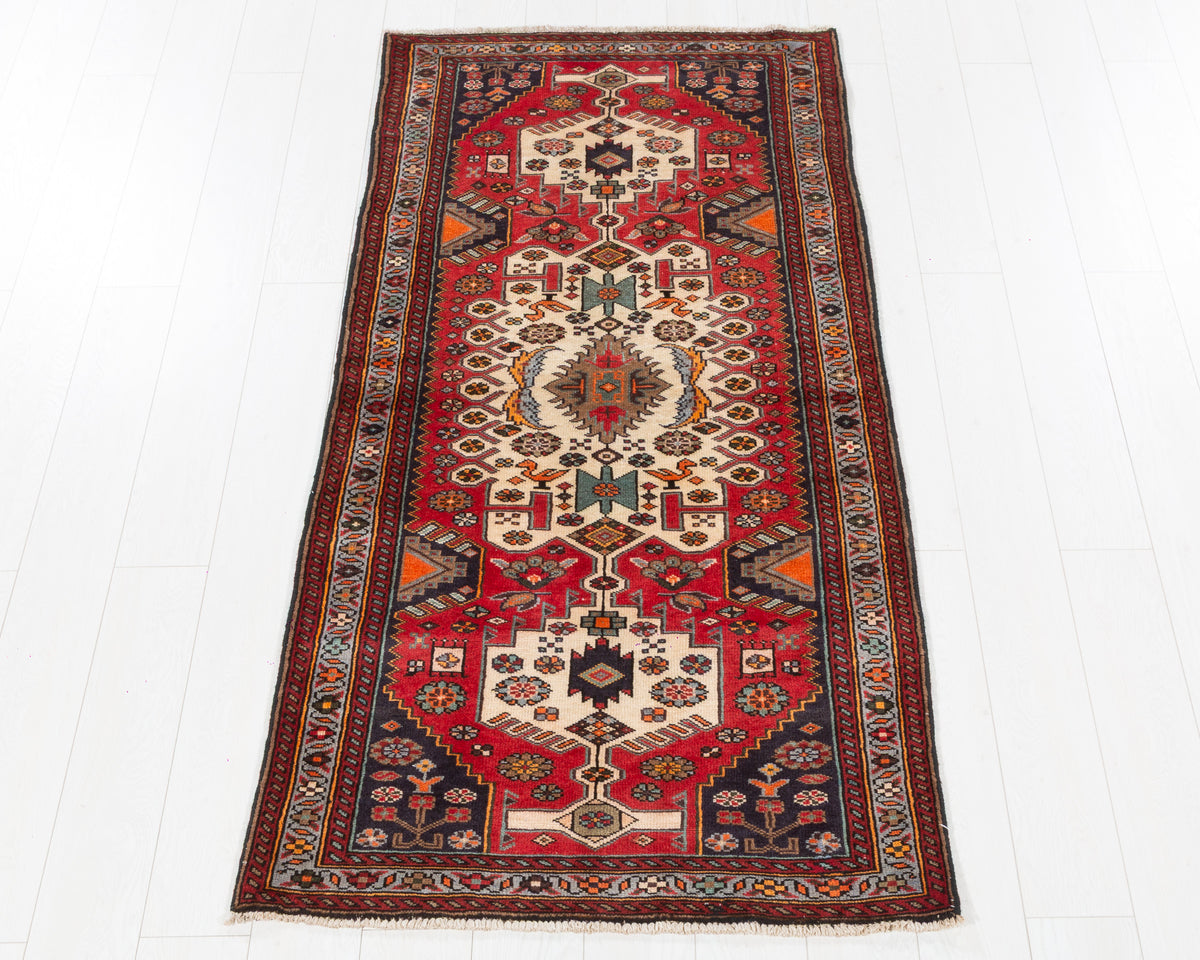 Vintage Tarom Ivory Bold Stepped Medallions Area Rug in ivory, red, brown, SKU 5410