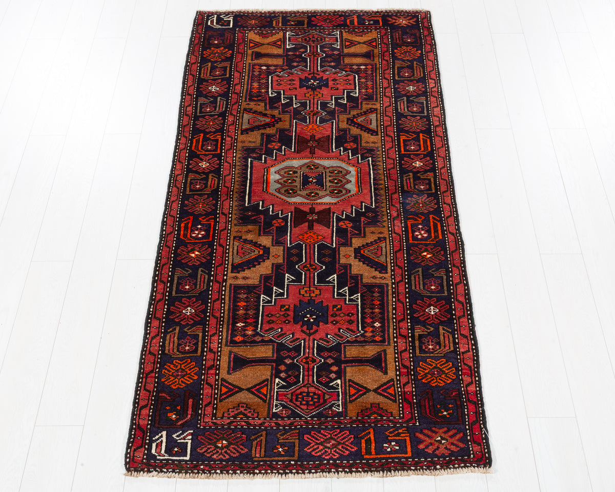 Vintage Tarom Rust Red Dark Hexagonal Centre Area Rug in rust red, brown, navy blue, SKU 5419