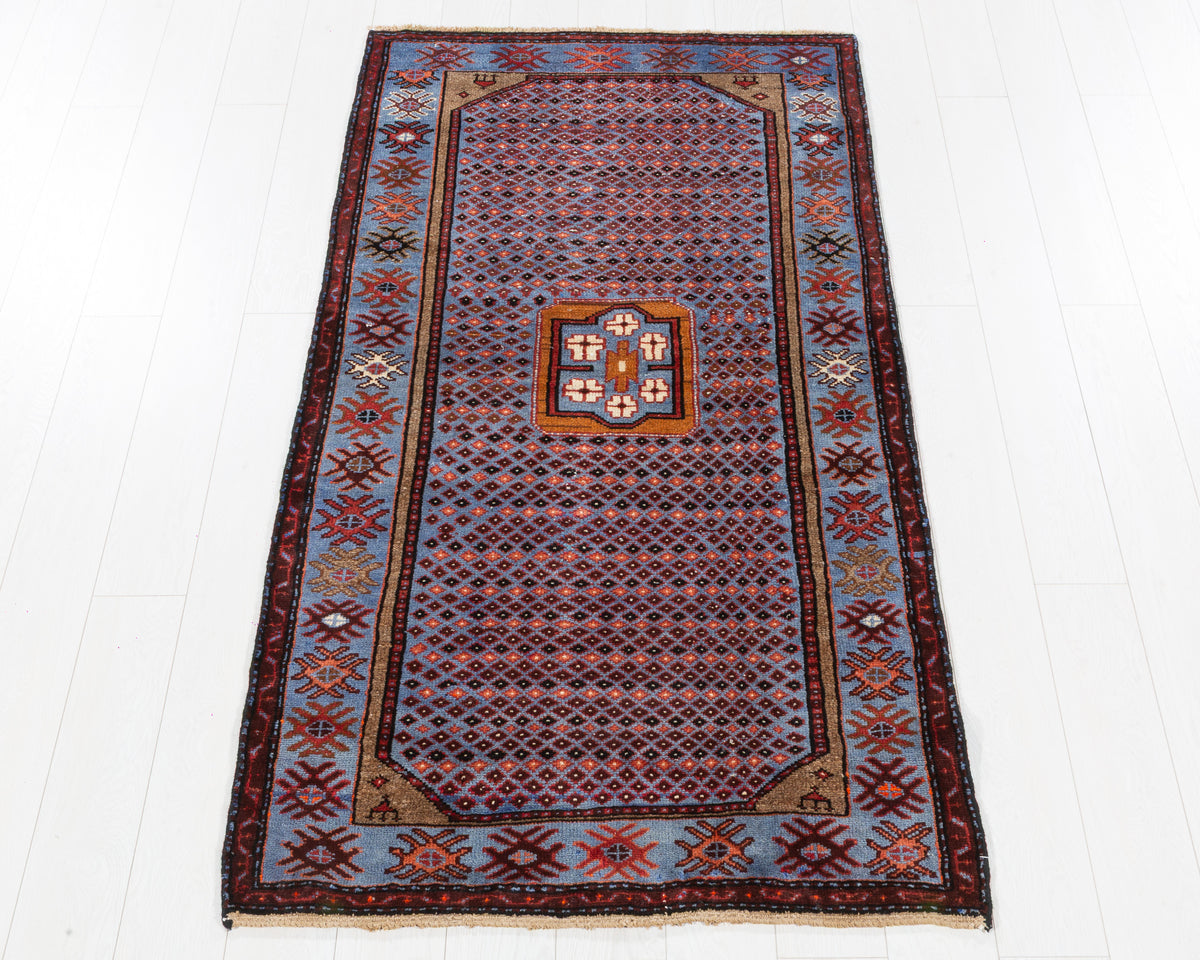 Vintage Zanjan Royal Blue Allover Lattice and Small Medallion Area Rug, 3x6 – 6' 5" x 3' 5" (195 x 104 cm), SKU 5439
