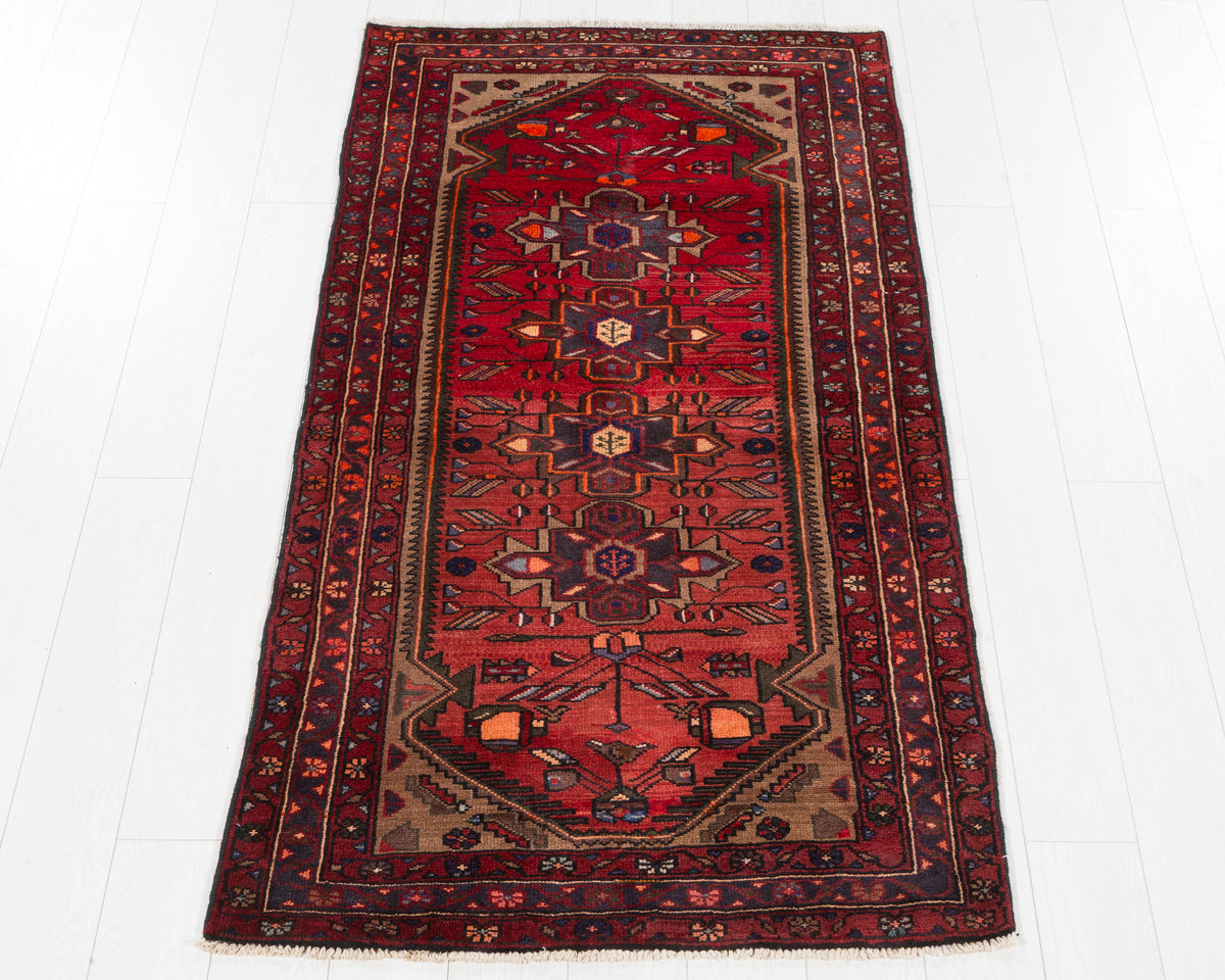 Vintage Zanjan Red and Brown Allover Floral and Geometric Field Area Rug, 3x6 – 6' 1" x 3' 3" (185 x 98 cm), SKU 5460