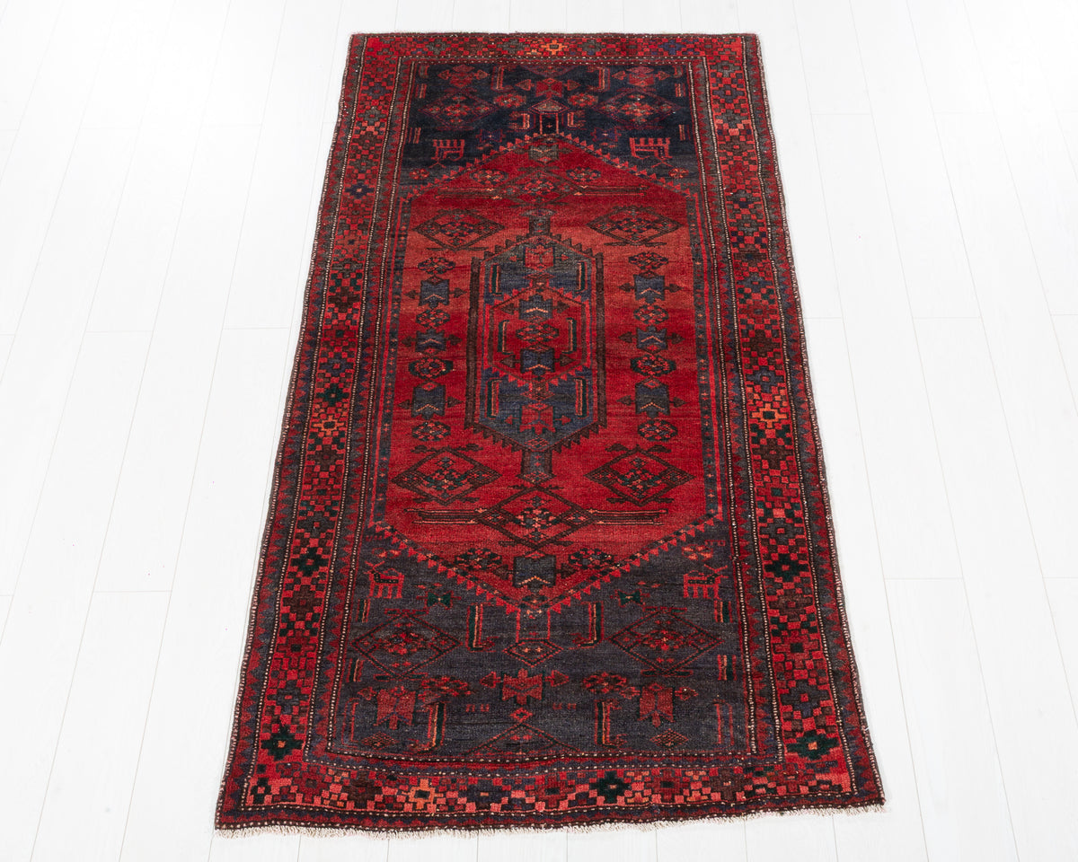 Vintage Zanjan Red Faded Geometric Medallion Area Rug, 3x6 – 6' 5" x 3' 6" (195 x 106 cm), SKU 5478