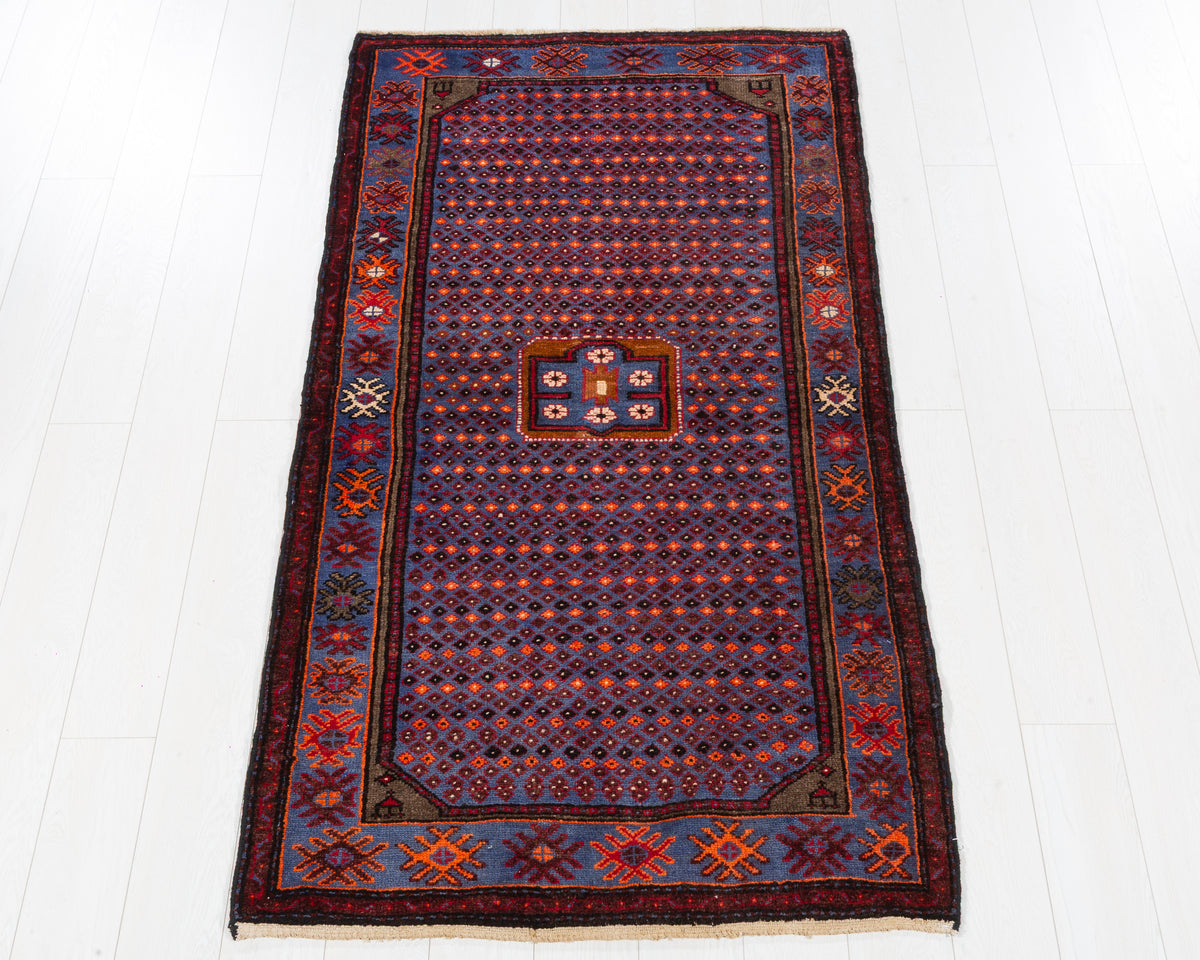 Vintage Zanjan Royal Blue Allover Lattice Area Rug, 3x6 – 6' 4" x 3' 5" (192 x 104 cm), SKU 5496