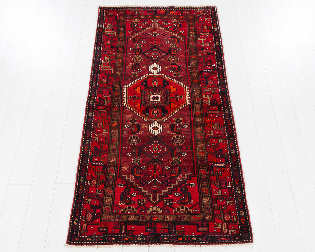Vintage Zanjan Burgundy Small Medallion Allover Area Rug, 3x7 – 6' 10" x 3' 5" (208 x 104 cm), SKU 5518