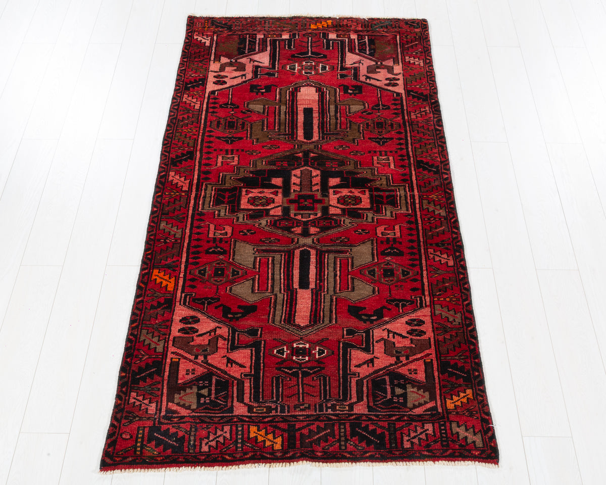 Vintage Zanjan Red and Pink Bold Tribal Geometric Area Rug, 4x7 – 6' 10" x 3' 7" (209 x 110 cm), SKU 5523