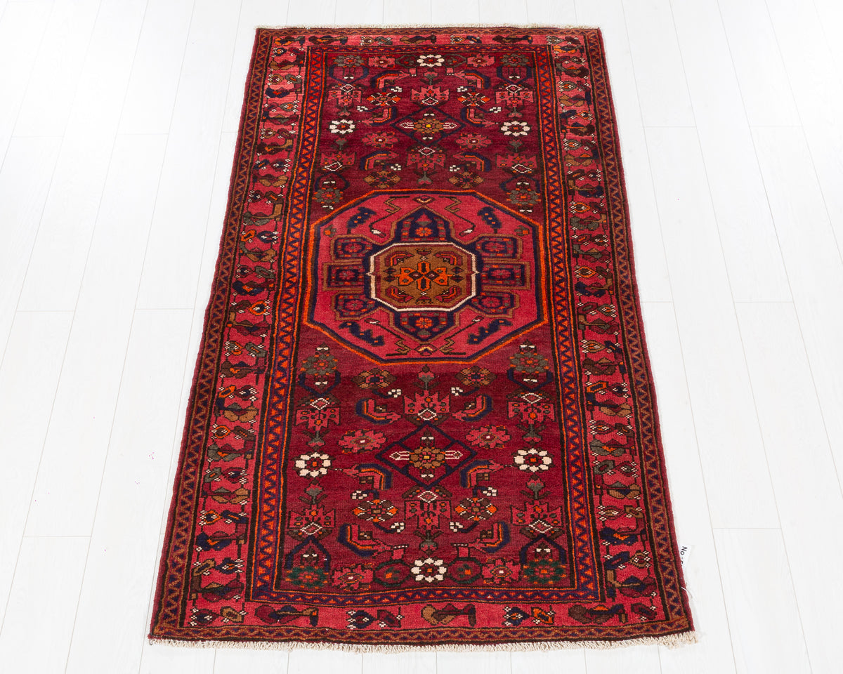 Vintage Zanjan Burgundy Floral Medallion Area Rug, 3x6 – 6' 3" x 3' 5" (190 x 105 cm), SKU 5529