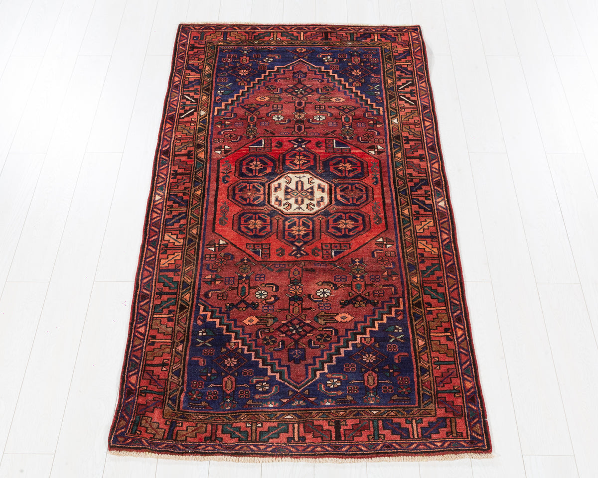 Vintage Zanjan Rust Red, Navy Blue Central Medallion Area Rug, 4x6 – 6' 8" x 3' 7" (204 x 109 cm), SKU 5544