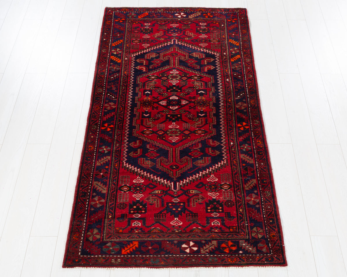 Vintage Zanjan Red, Deep Navy Blue Central Medallion Area Rug, 4x6 – 7' 0" x 3' 8" (213 x 111 cm), SKU 5547