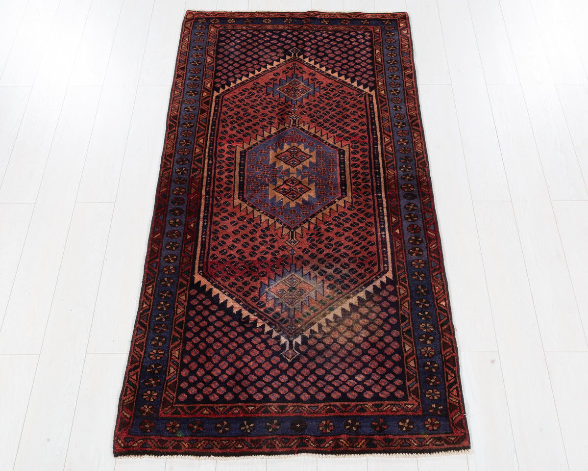 Vintage Zanjan Rust Red, Blue Double Medallion Lattice Area Rug, 4x6 – 6' 7" x 3' 4" (200 x 102 cm), SKU 5548