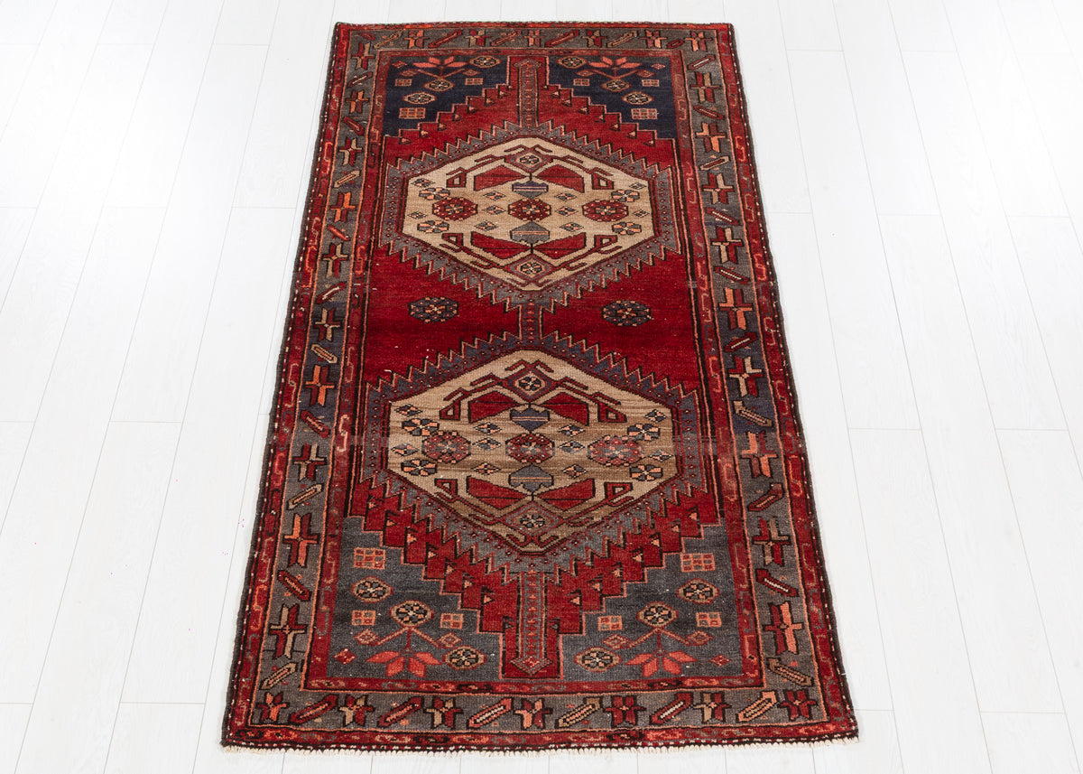 Vintage Tarom Red, Camel Brown Double Medallion Geometric Area Rug, 4x6 – 6' 6" x 3' 5" (198 x 104 cm), SKU 5552