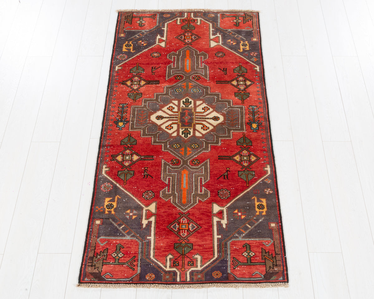 Semi-Antique Zanjan Red Geometric Medallion Area Rug, 3x6 – 5' 9" x 2' 10" (174 x 86 cm), SKU 5554