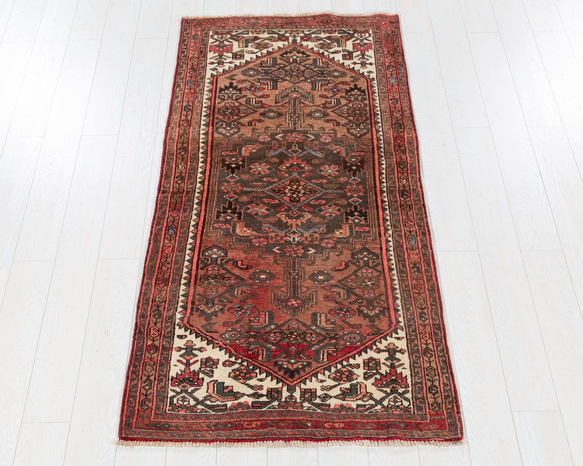 Semi-Antique Zanjan Faded Rust Red Allover Botanical Geometric Area Rug, 4x6 – 6' 8" x 3' 3" (202 x 98 cm), SKU 5561