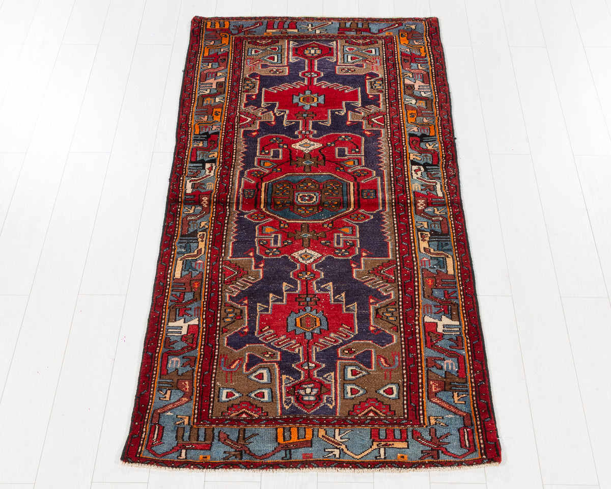 Vintage Tarom Red, Navy Blue Geometric Medallion Area Rug, 4x6 – 6' 5" x 3' 3" (196 x 98 cm), SKU 5562