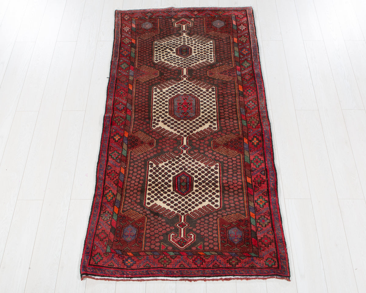 Vintage Tarom wool rug in Red, charcol black, 197 x 101 cm