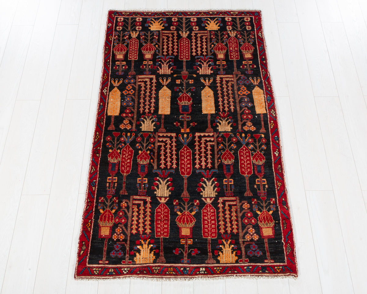Antique Malayer wool rug in Deep Navy Blue, 176 x 103 cm