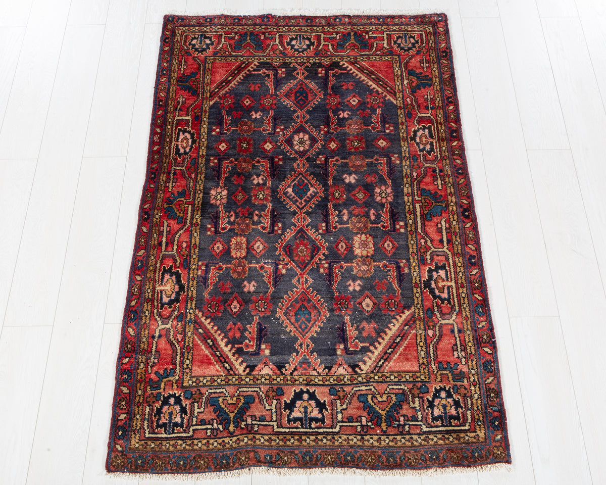 Antique Alamadar wool rug in Navy Blue, red, 166 x 105 cm