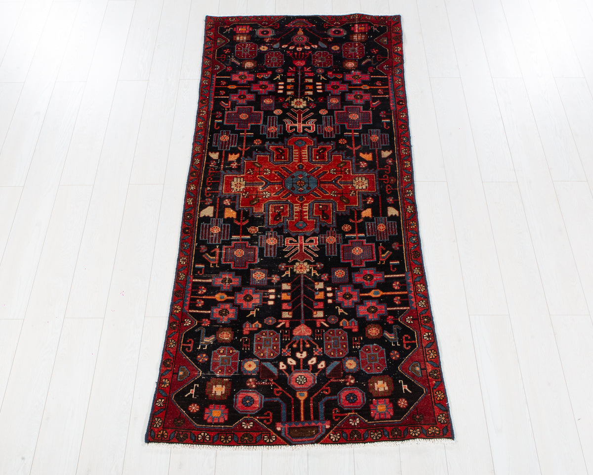 Antique Nahavand wool rug in Deep Navy Blue, 211 x 93 cm