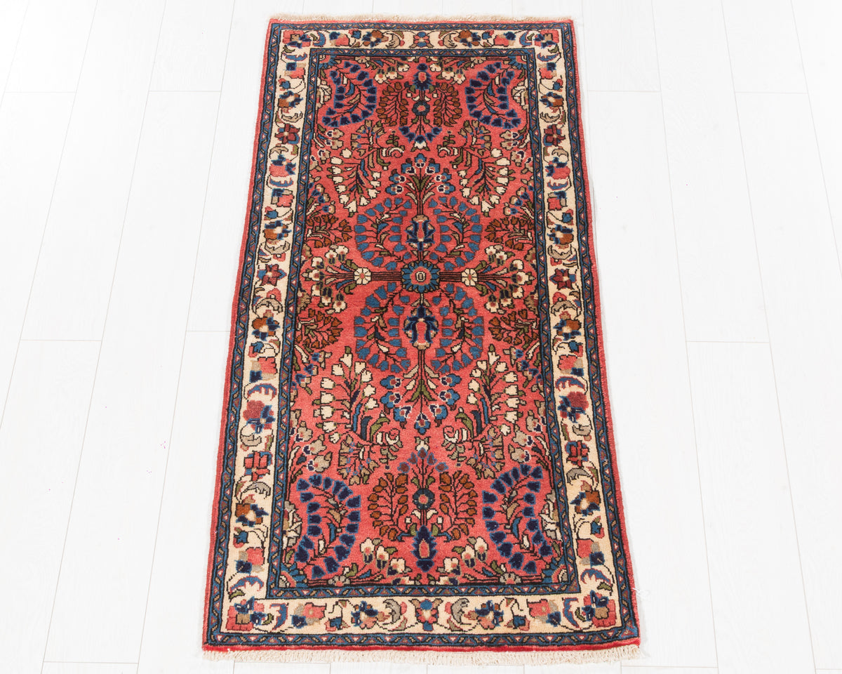 Vintage Lilian Hamadan small coral floral runner rug SKU 5325