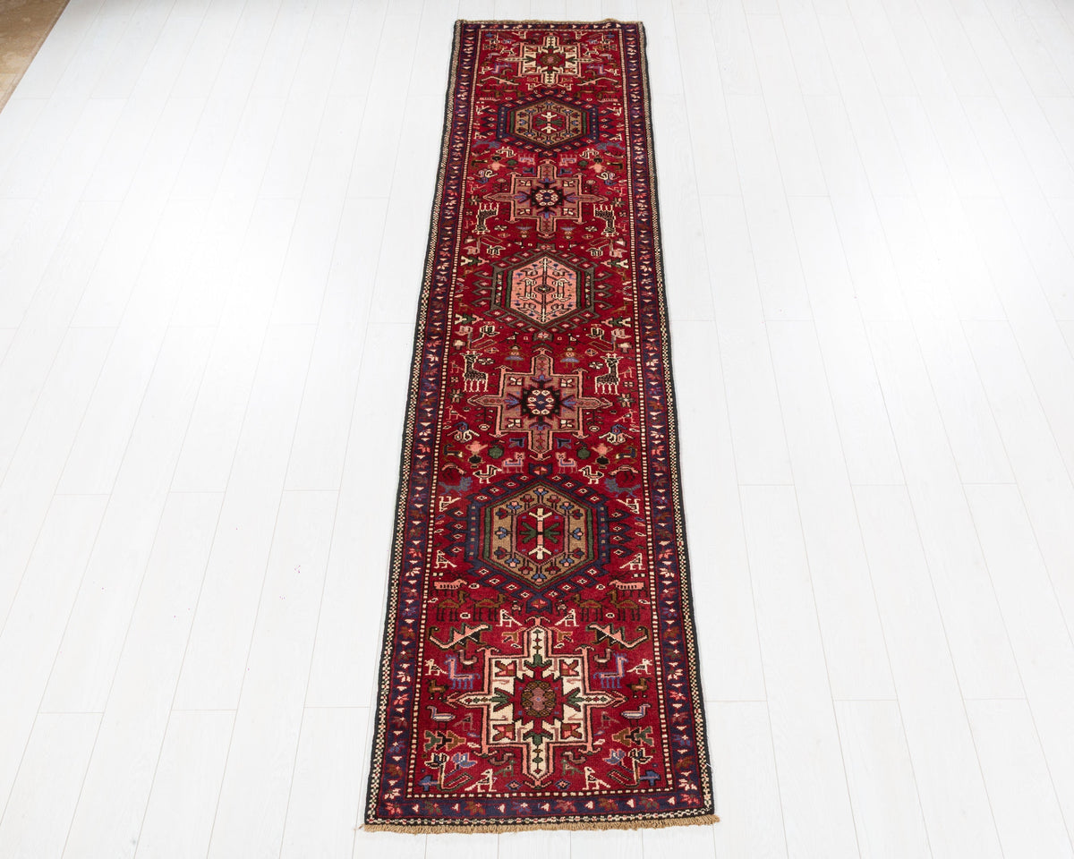 Vintage Heriz Gharajeh red geometric runner rug SKU 5353
