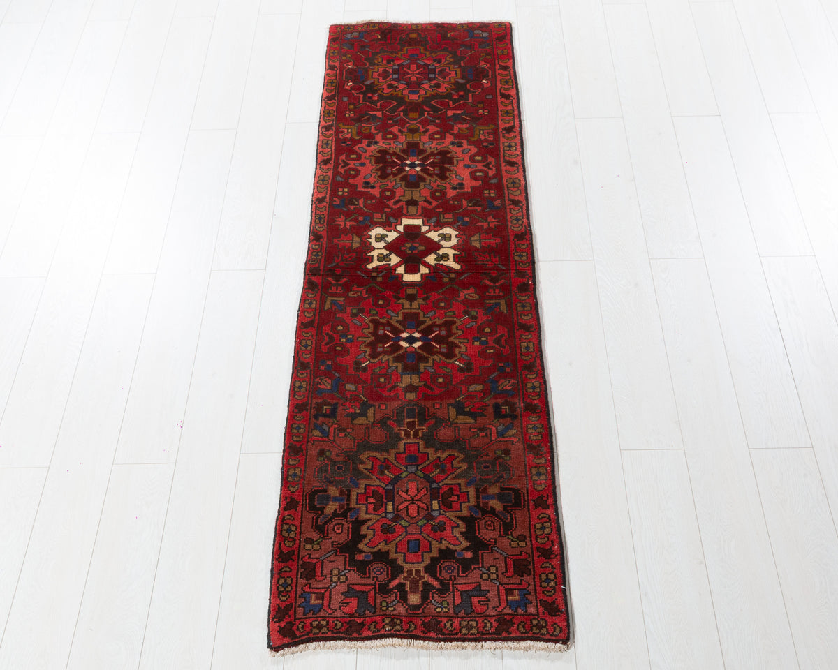 Vintage Heriz runner rug in Red, dark brown, beige SKU 5387