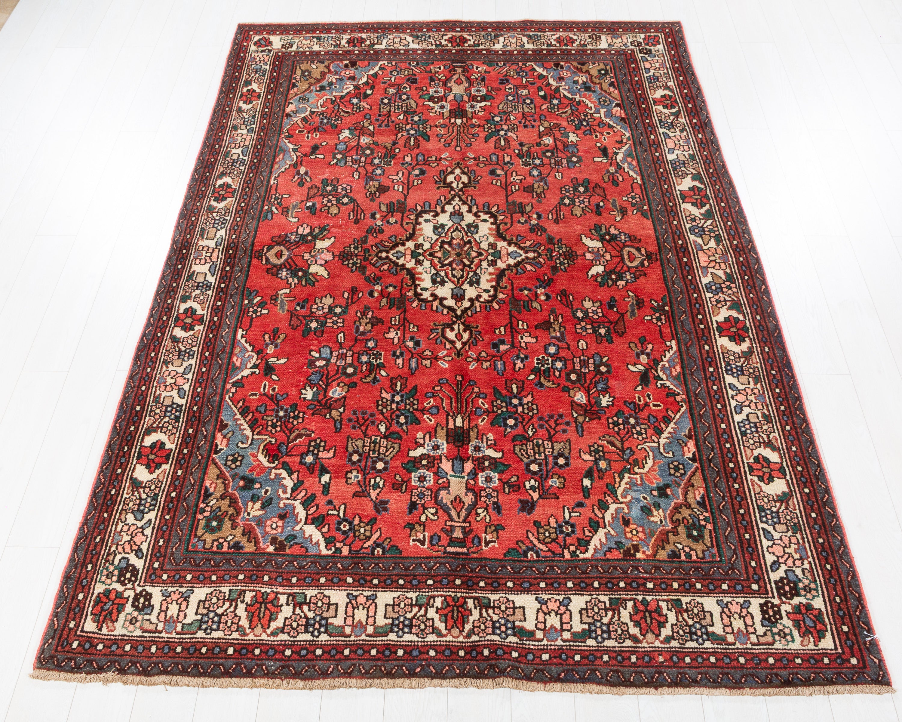 Vintage Hamadan Red and beige Floral Rug, 6x10 – 9' 7" x 6' 5" (292 x 196 cm) – main view