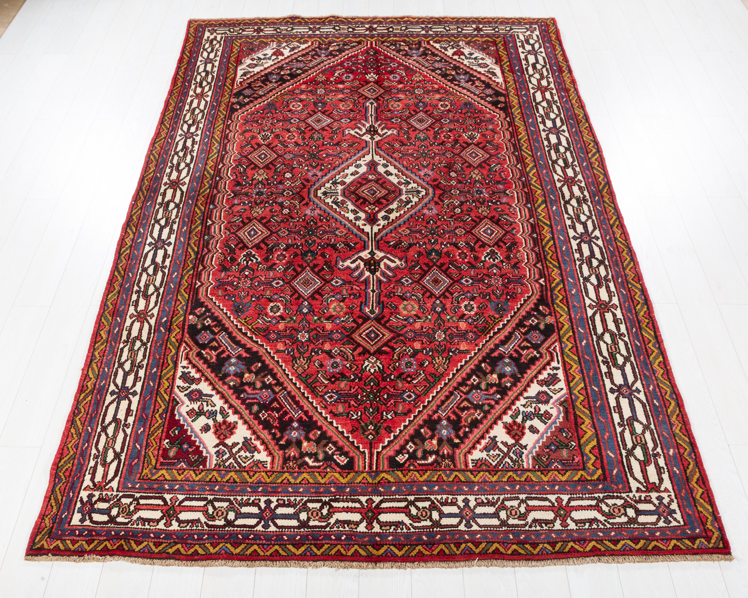 Vintage Hamadan Red and beige Traditional Rug, 7x10 – 10' 4" x 6' 9" (315 x 205 cm) – main view