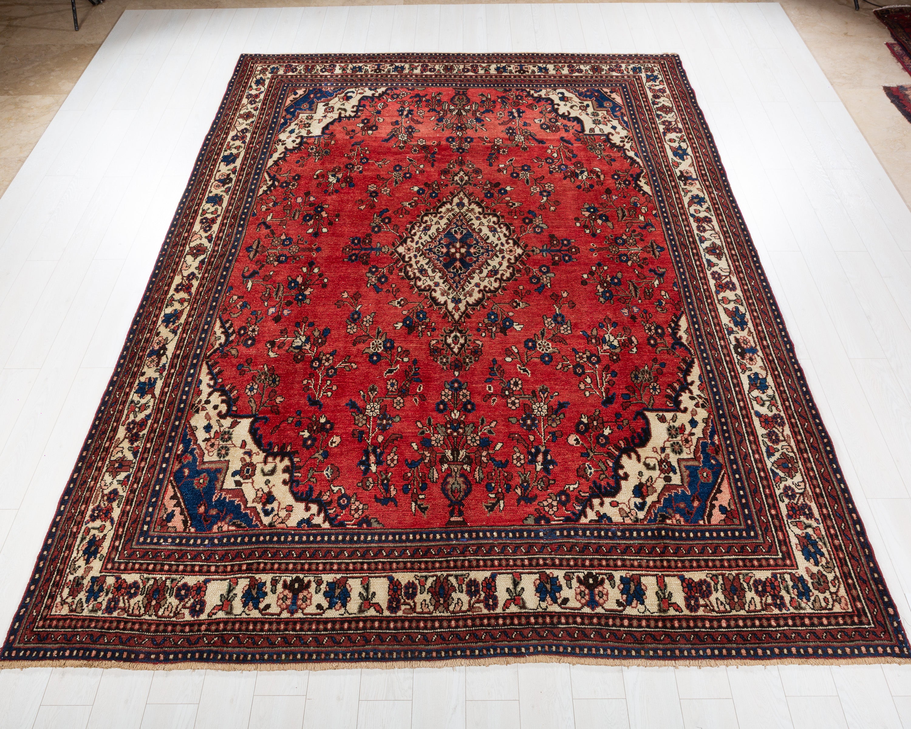 Vintage Hamadan Red and beige Floral Rug, 8x11 – 11' 5" x 8' 5" (347 x 257 cm) – main view
