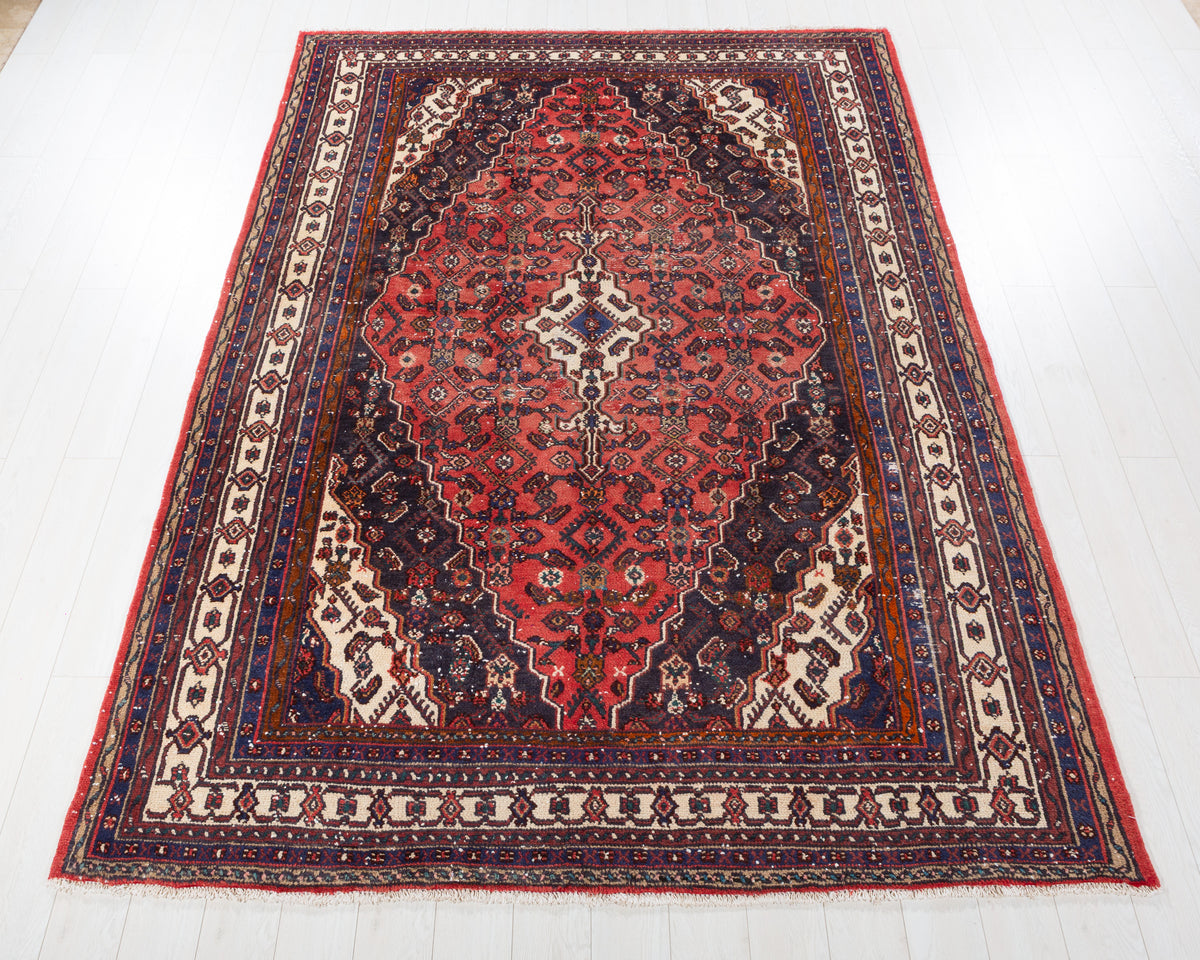 Vintage Hamadan Red Geometric Rug, 7x10 – 9' 9" x 6' 10" (296 x 209 cm) – main view