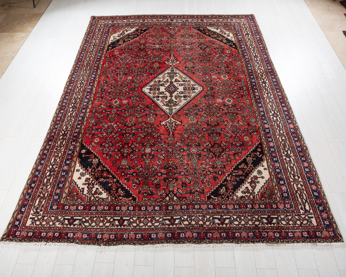 Vintage Hamadan Red Geometric Rug, 8x11 – 11' 6" x 8' 4" (350 x 253 cm) – main view