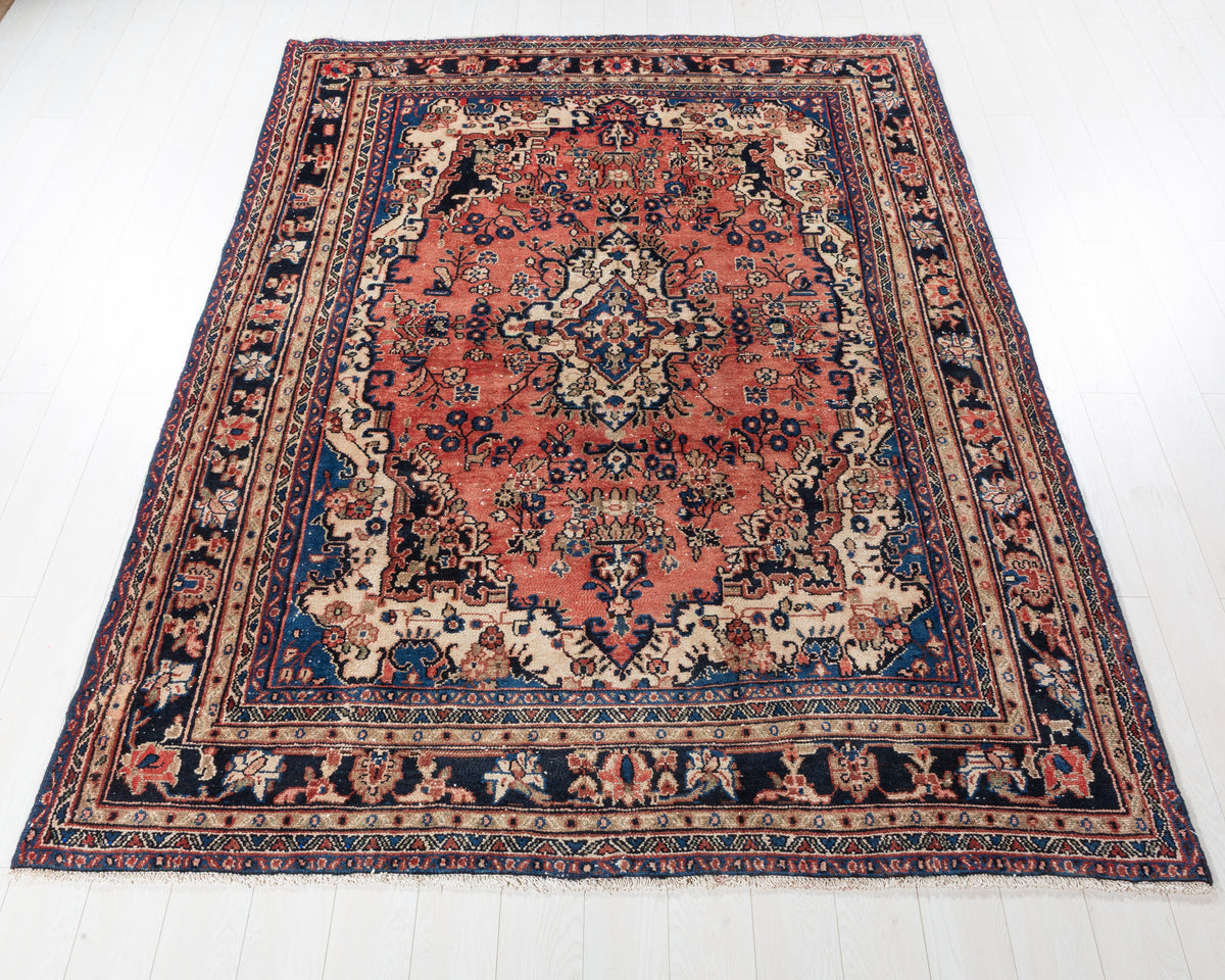 Vintage Hamadan Bright red Floral Rug, 7x10 – 9' 7" x 6' 10" (291 x 209 cm) – main view