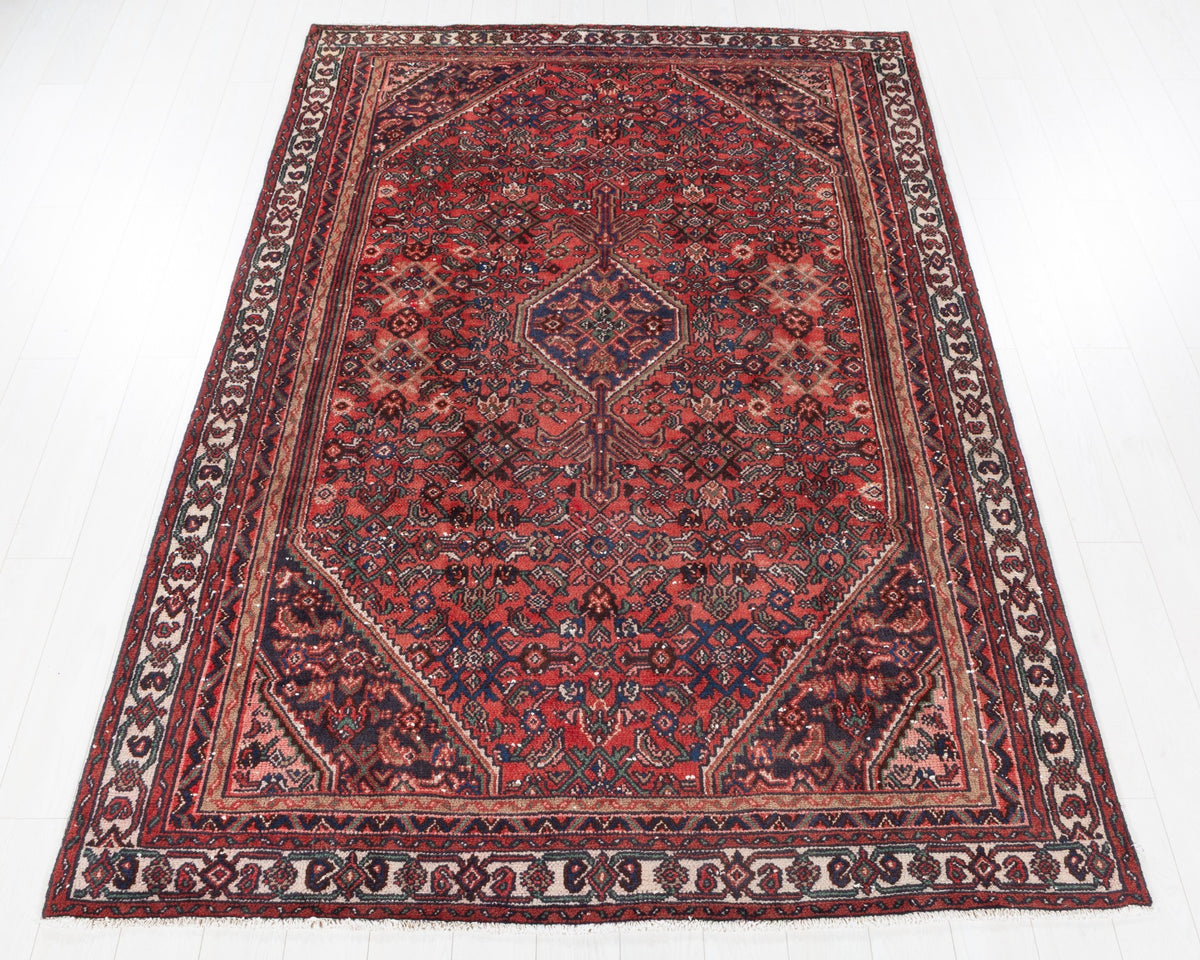 Vintage Hamadan Red Geometric Rug, 6x10 – 9' 8" x 6' 4" (294 x 193 cm) – main view