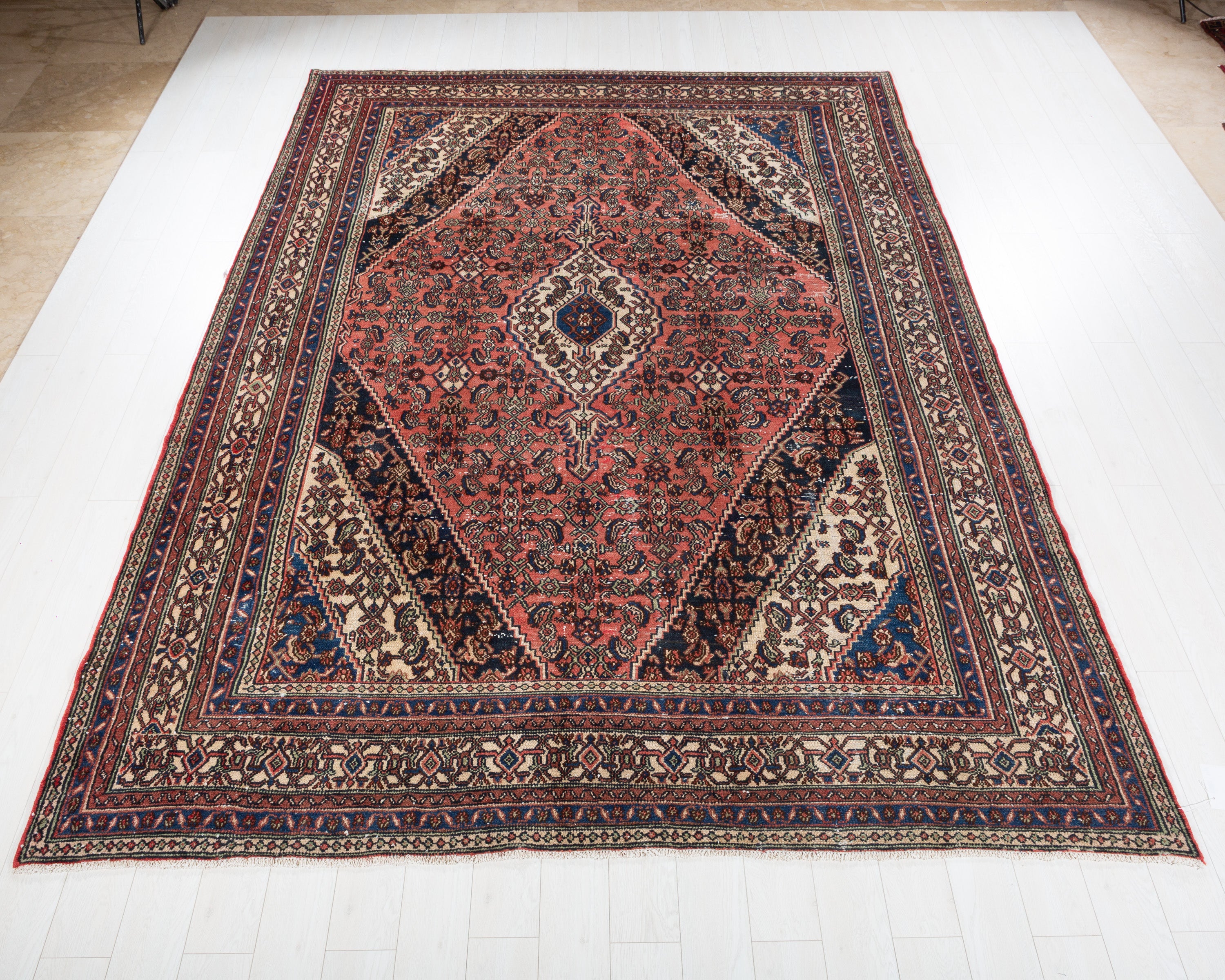 Vintage Hamadan Bright Red Geometric Rug, 8x11 – 11' 4" x 8' 5" (346 x 257 cm) – main view