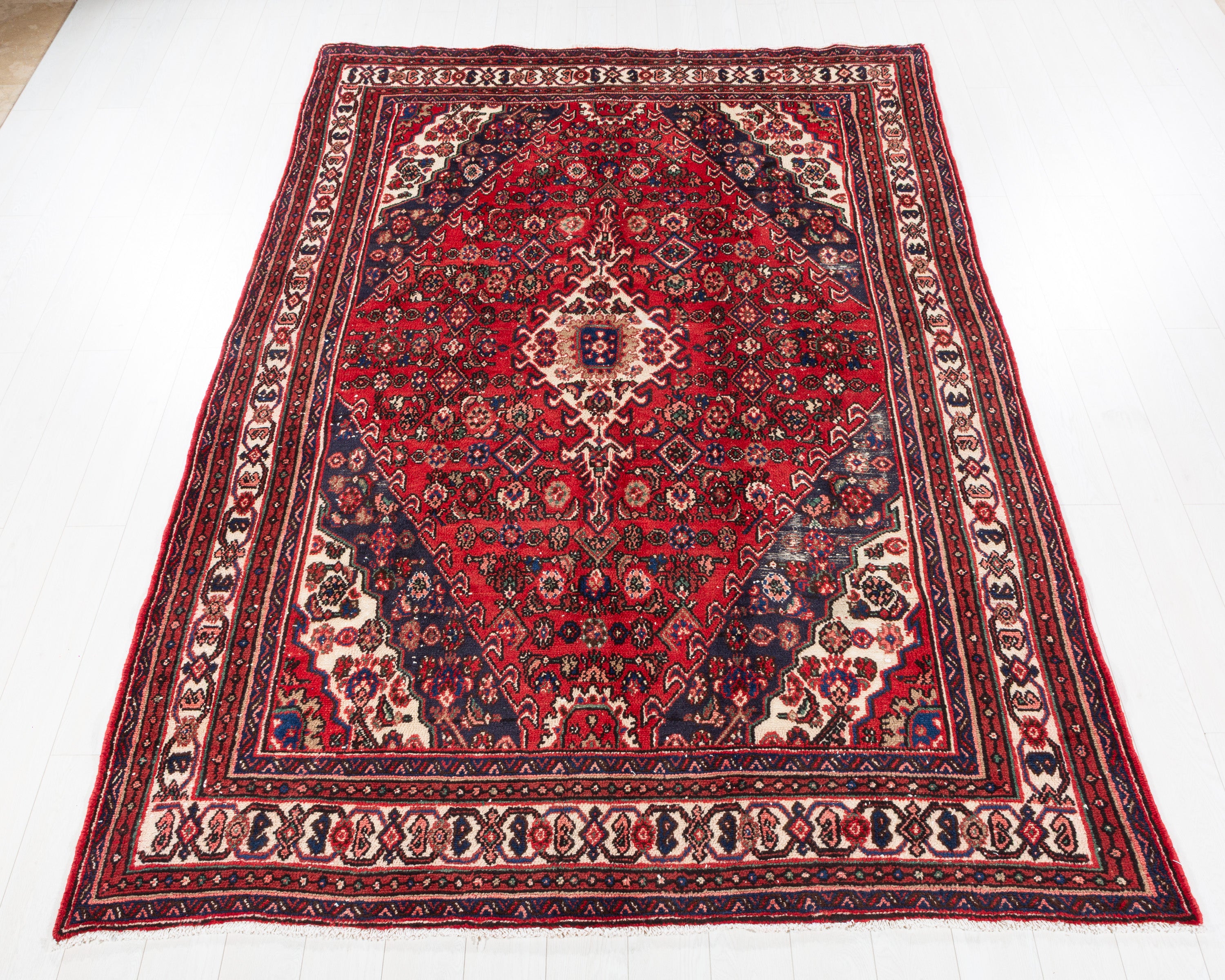 Vintage Hamadan Red Geometric Rug, 7x10 – 10' 2" x 6' 10" (309 x 208 cm) – main view