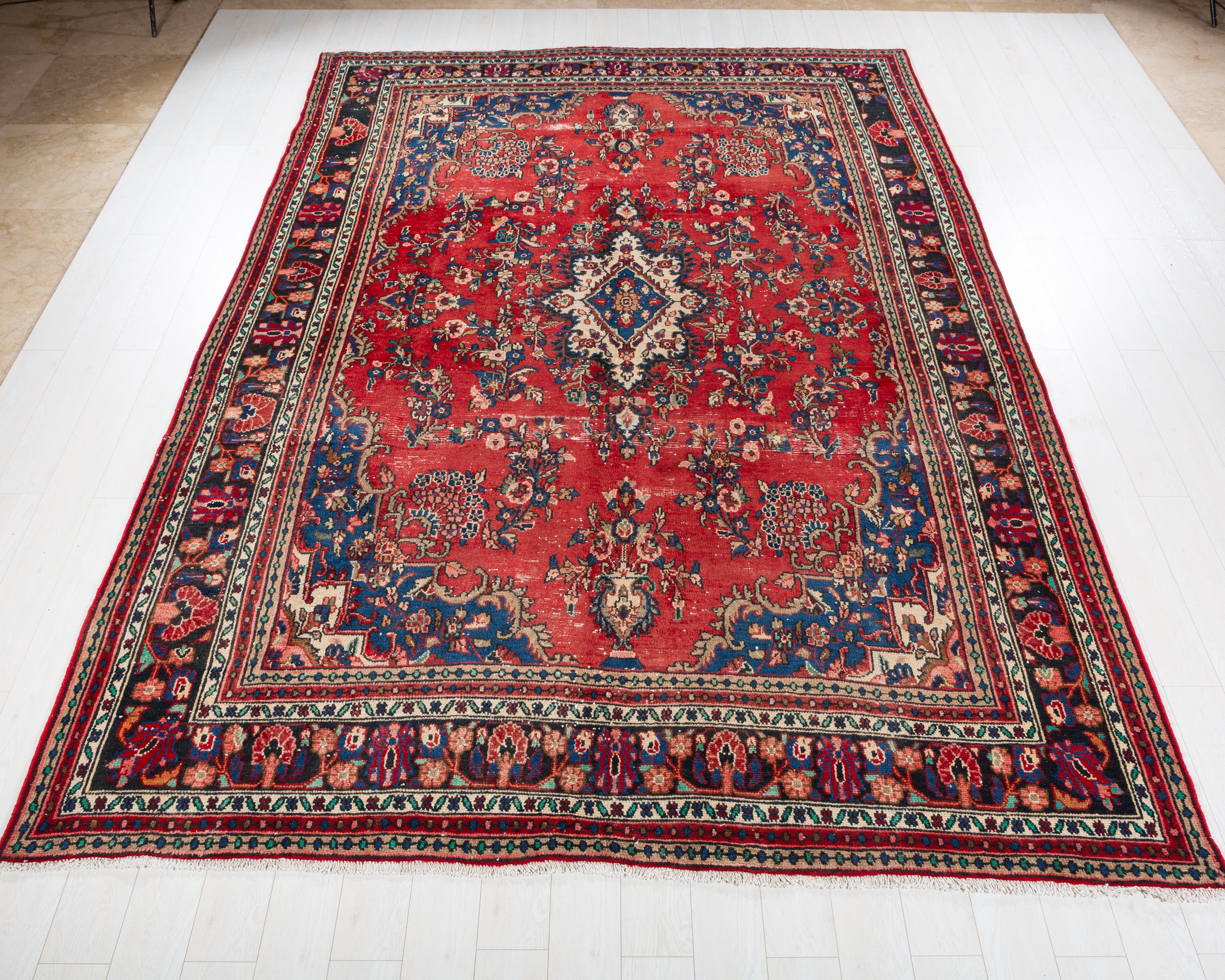 Vintage Hamadan Red Floral Rug, 9x12 – 12' 0" x 8' 7" (365 x 262 cm) – main view