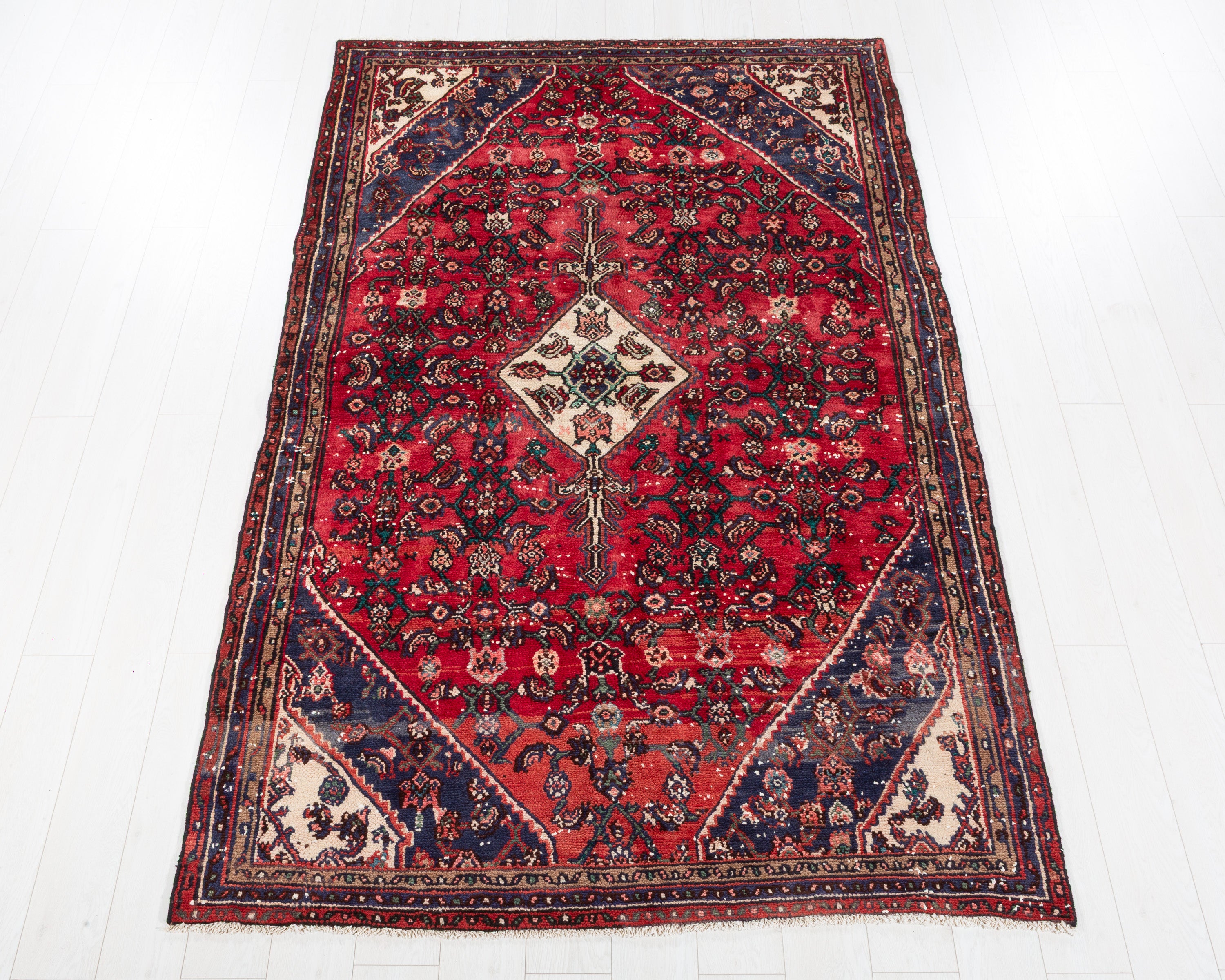 Vintage Hamadan Red Geometric Rug, 5x8 – 8' 2" x 5' 3" (250 x 159 cm) – main view