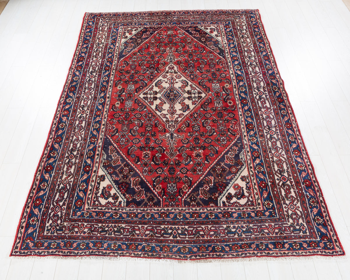 Vintage Hamadan Red Geometric Rug, 7x10 – 9' 11" x 6' 10" (303 x 208 cm) – main view