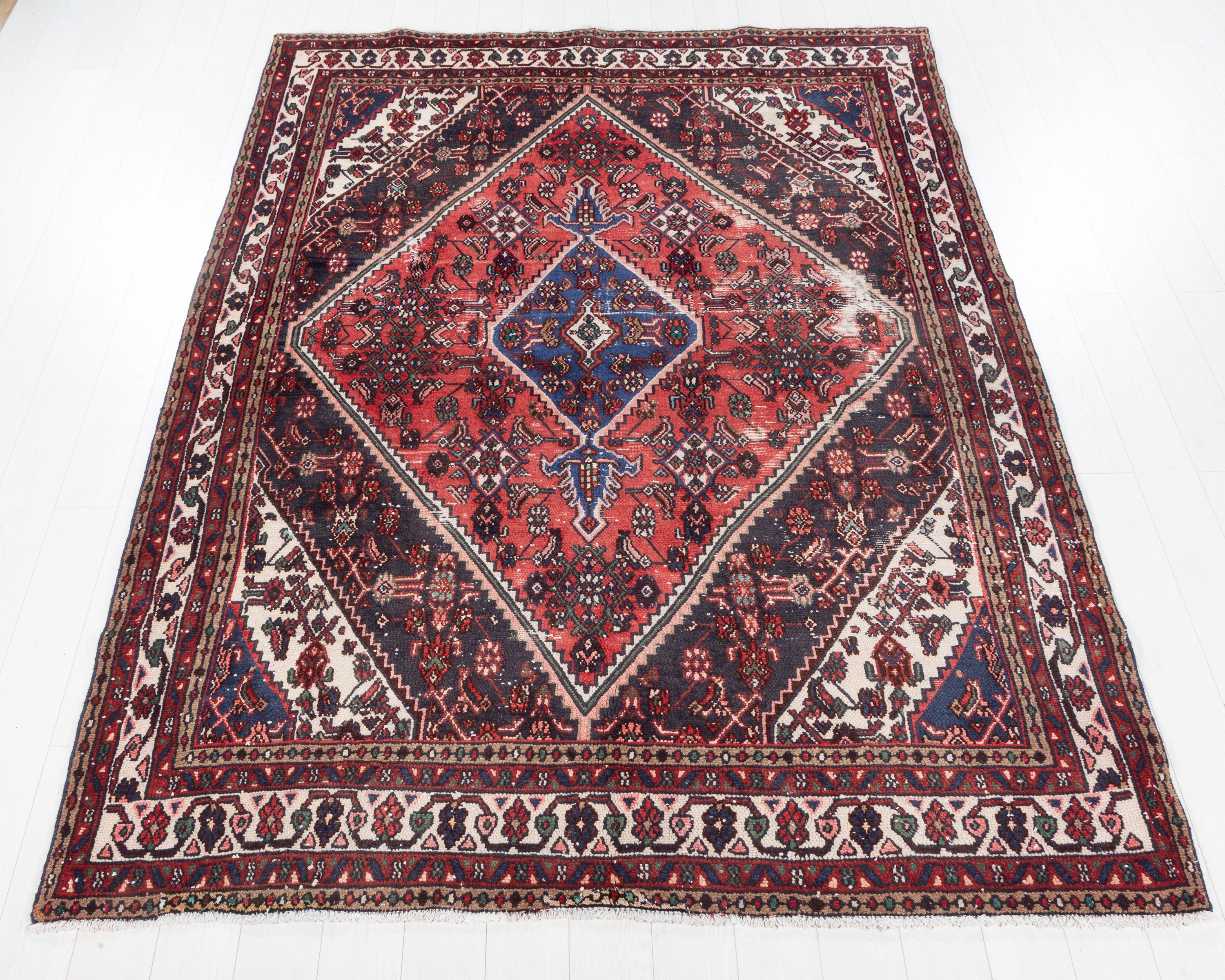 Vintage Hamadan Red Geometric Rug, 7x9 – 9' 6" x 7' 1" (289 x 215 cm) – main view