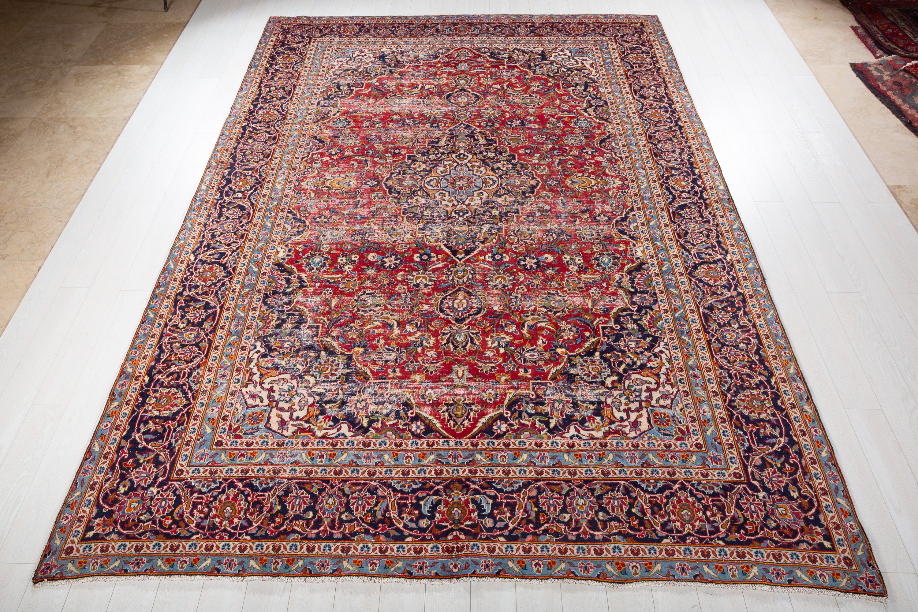 Vintage Kashan Red Floral Rug, 9x13 – 12' 8" x 9' 1" (387 x 278 cm) – main view