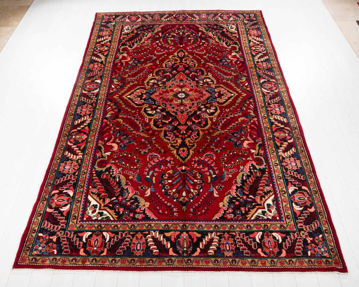 Collectible Vintage Lihlian Red and navy Floral Rug, 7x12 – 11' 6" x 7' 5" (351 x 225 cm) – main view