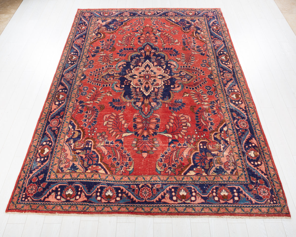 Collectible Vintage Lihlian Red and navy Floral Rug, 8x11 – 10' 9" x 7' 6" (327 x 229 cm) – main view