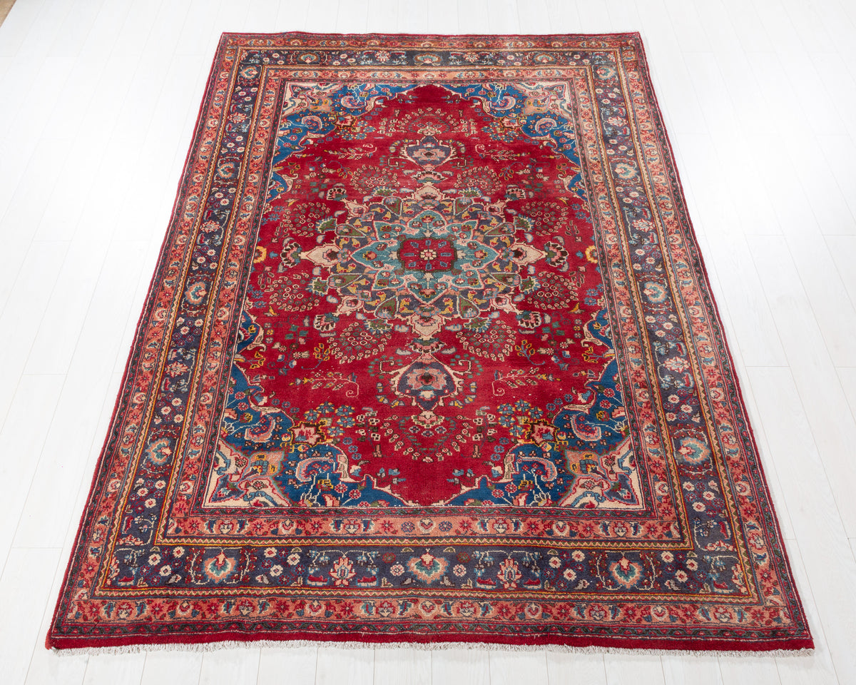 Vintage Mashad Red Floral Rug, 6x9 – 9' 4" x 6' 4" (284 x 194 cm) – main view