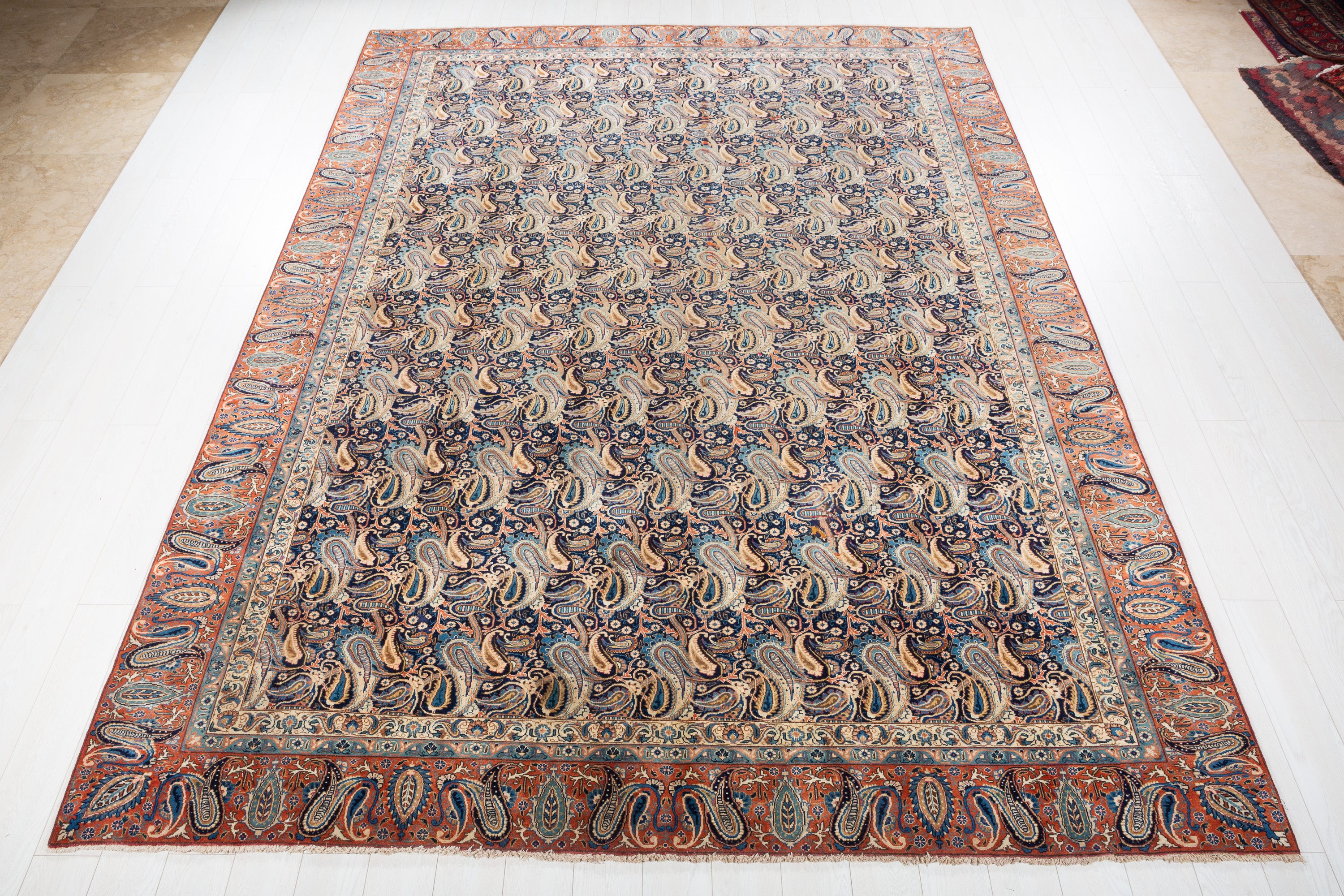 Collectible Vintage Tabriz Navy blue and rust red Allover paisley Rug, 9x12 – 11' 8" x 8' 10" (355 x 268 cm) – main view