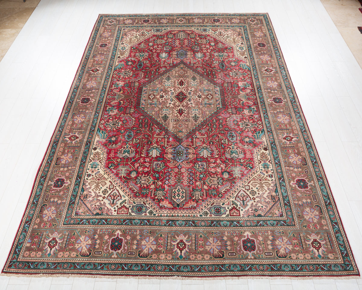 Collectible Vintage Tabriz Magenta and navy Geometric Rug, 8x11 – 11' 6" x 7' 11" (350 x 241 cm) – main view