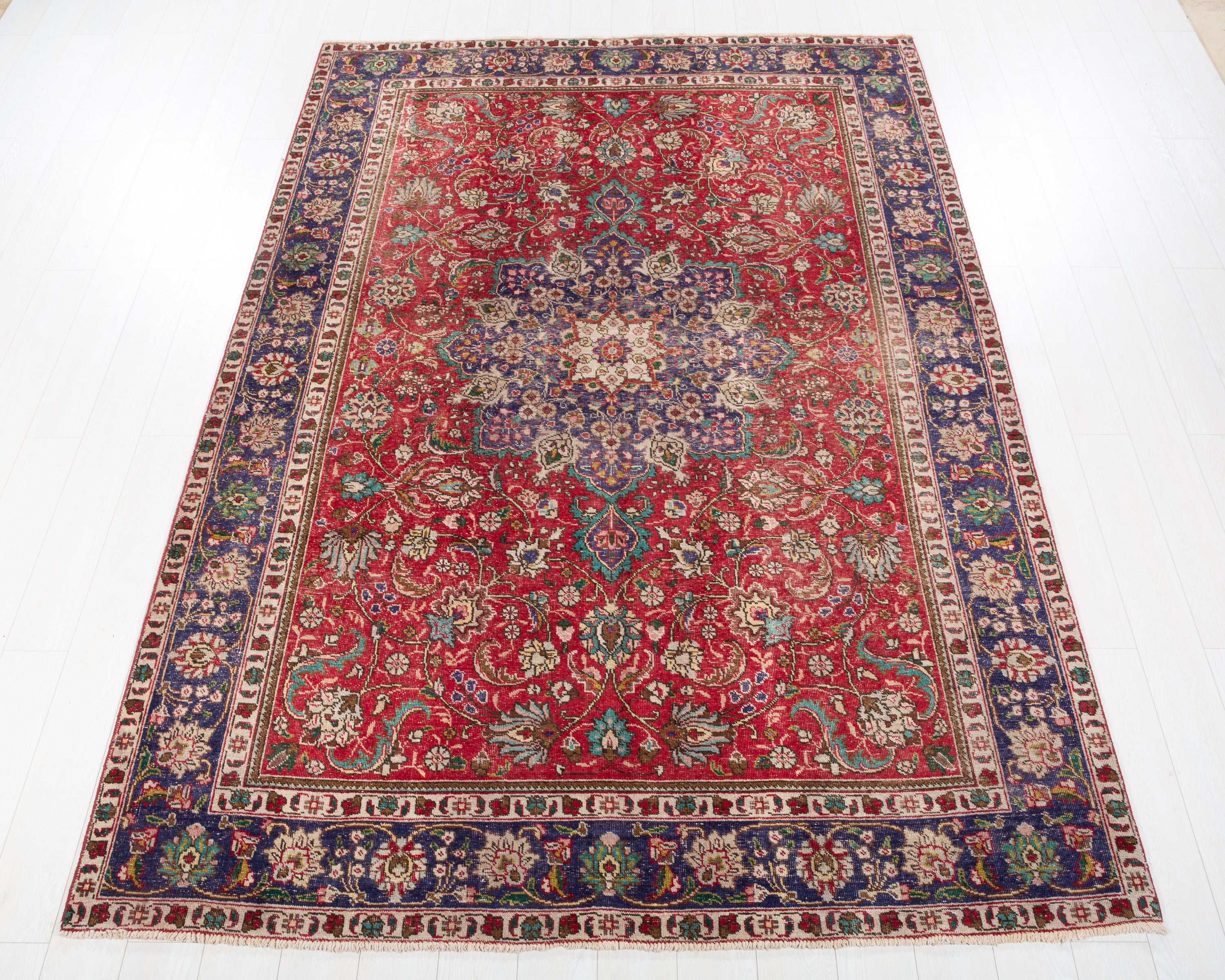 Vintage Tabriz Red and beige Traditional Rug, 7x10 – 9' 9" x 6' 9" (297 x 206 cm) – main view