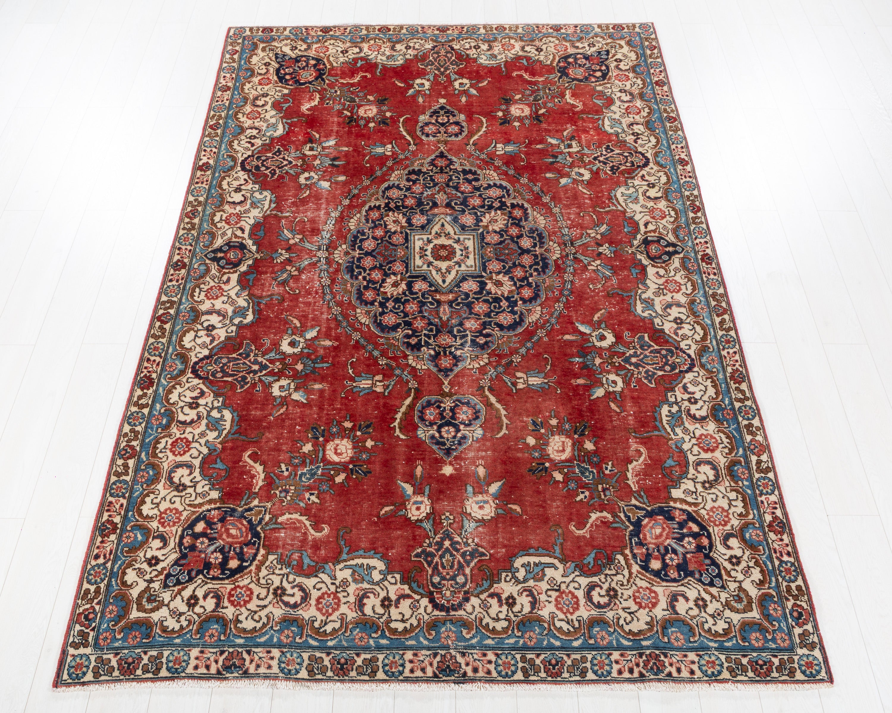 Vintage Tabriz Red Floral Rug, 6x9 – 9' 3" x 6' 1" (282 x 185 cm) – main view