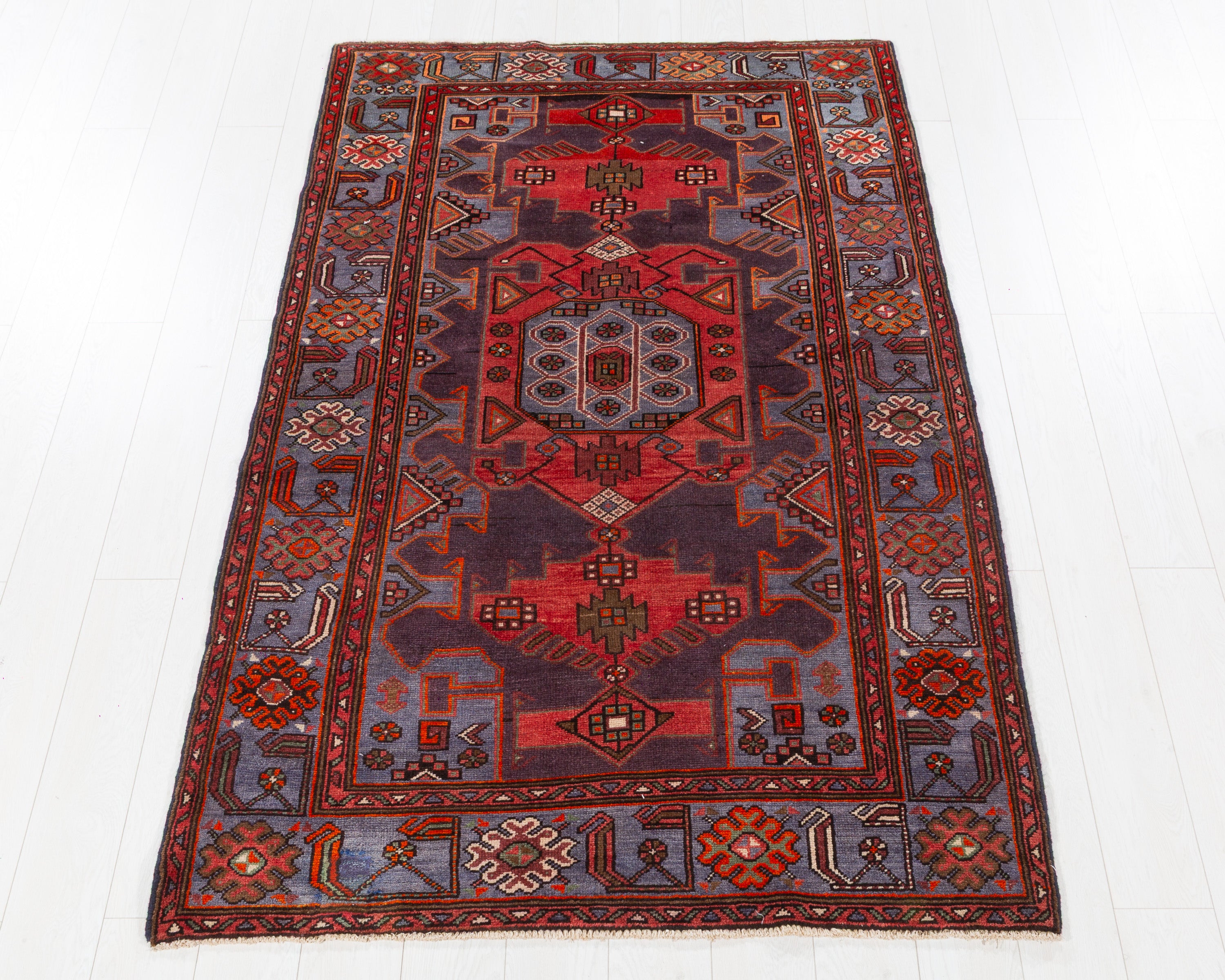 Collectible Vintage Tarom Red and blue Geometric Rug, 4x7 – 7' 0" x 4' 4" (213 x 132 cm) – main view