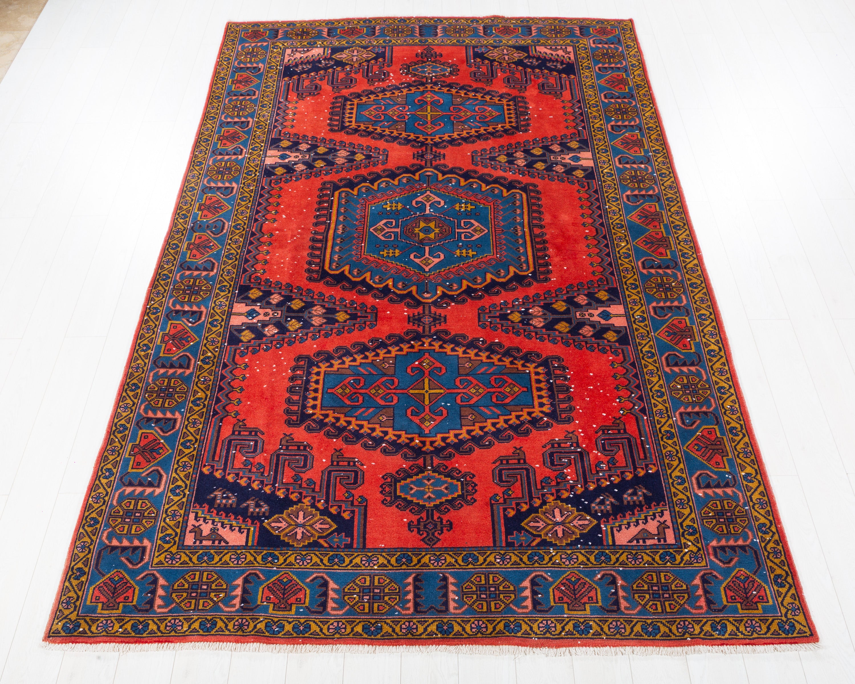 Collectible Vintage Viss Orange-red and blue Geometric Rug, 6x10 – 10' 1" x 6' 6" (308 x 198 cm) – main view