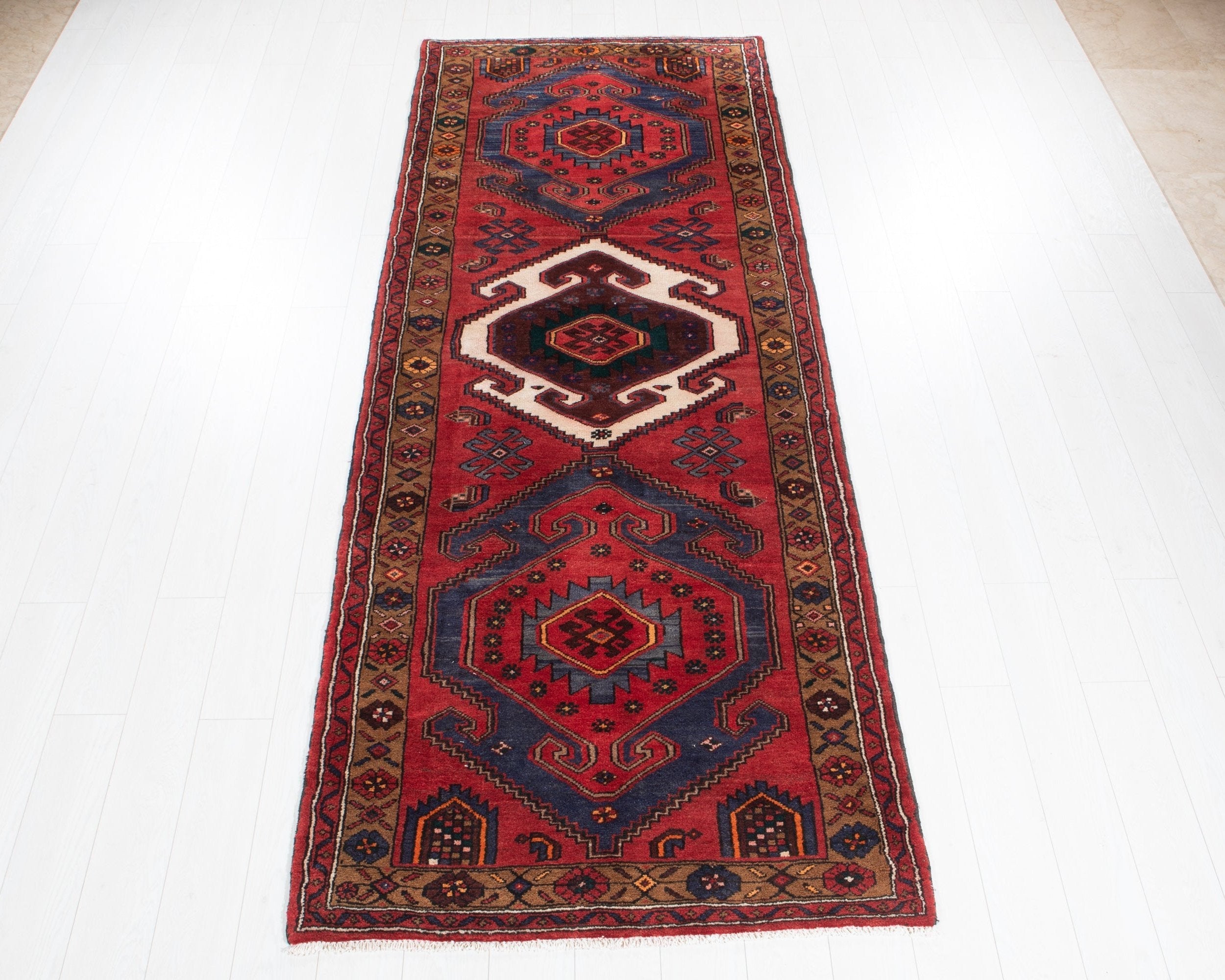Hand-Knotted Vintage Wool Runner Rug – 9' 11" x 3' 9" (303 x 114 cm) - Yasi & Fara