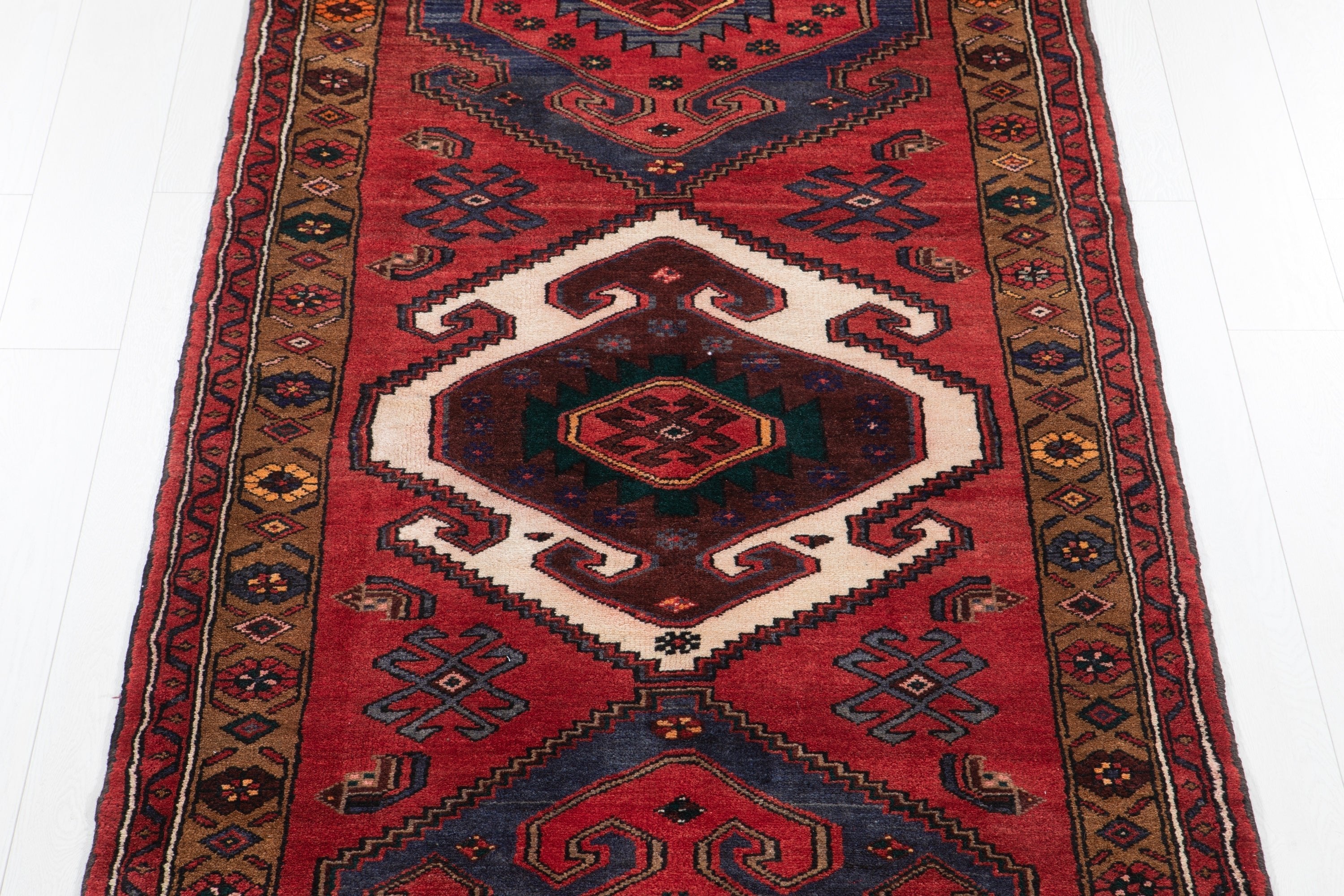 Hand-Knotted Vintage Wool Runner Rug – 9' 11" x 3' 9" (303 x 114 cm) - Yasi & Fara