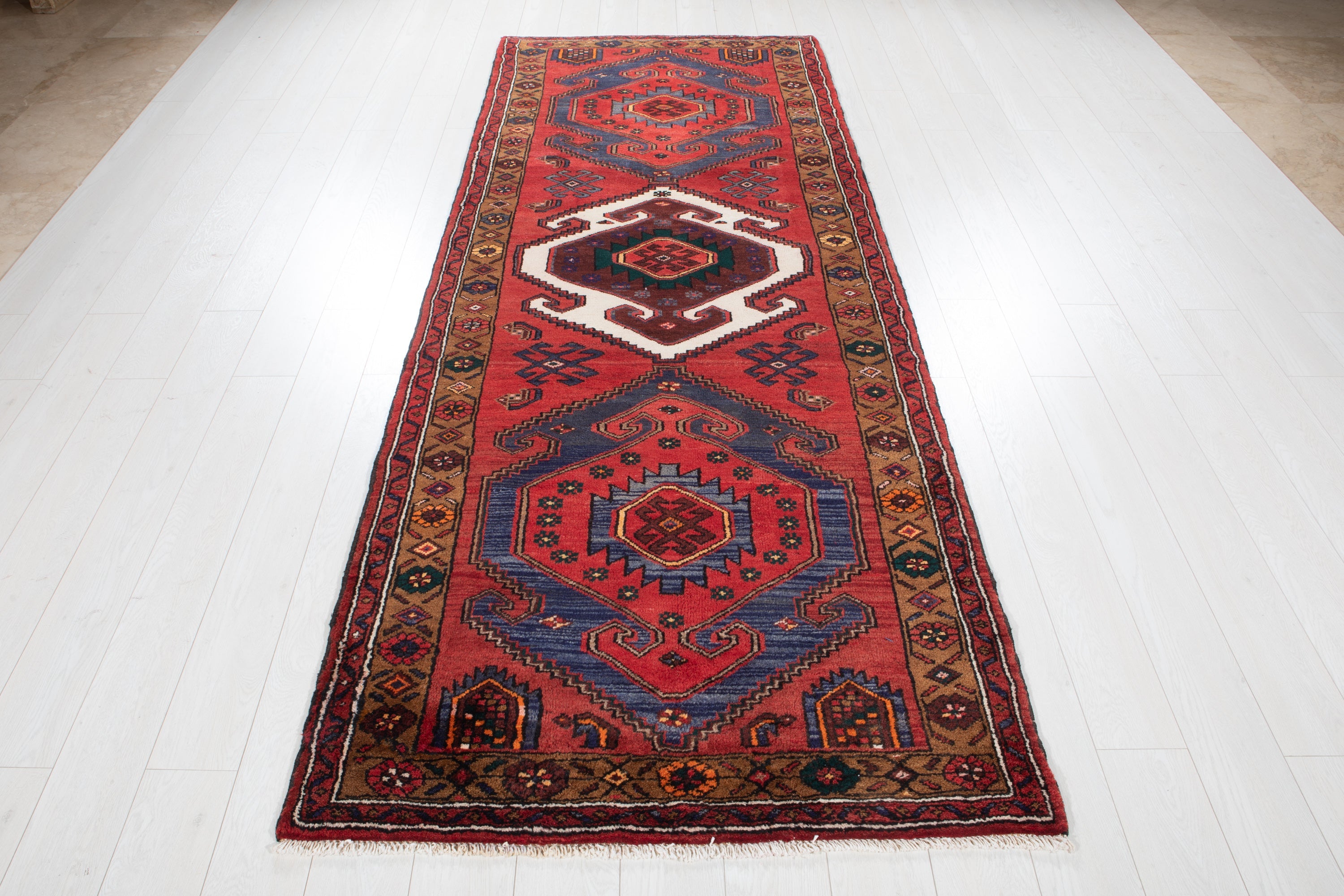 Hand-Knotted Vintage Wool Runner Rug – 9' 11" x 3' 9" (303 x 114 cm) - Yasi & Fara