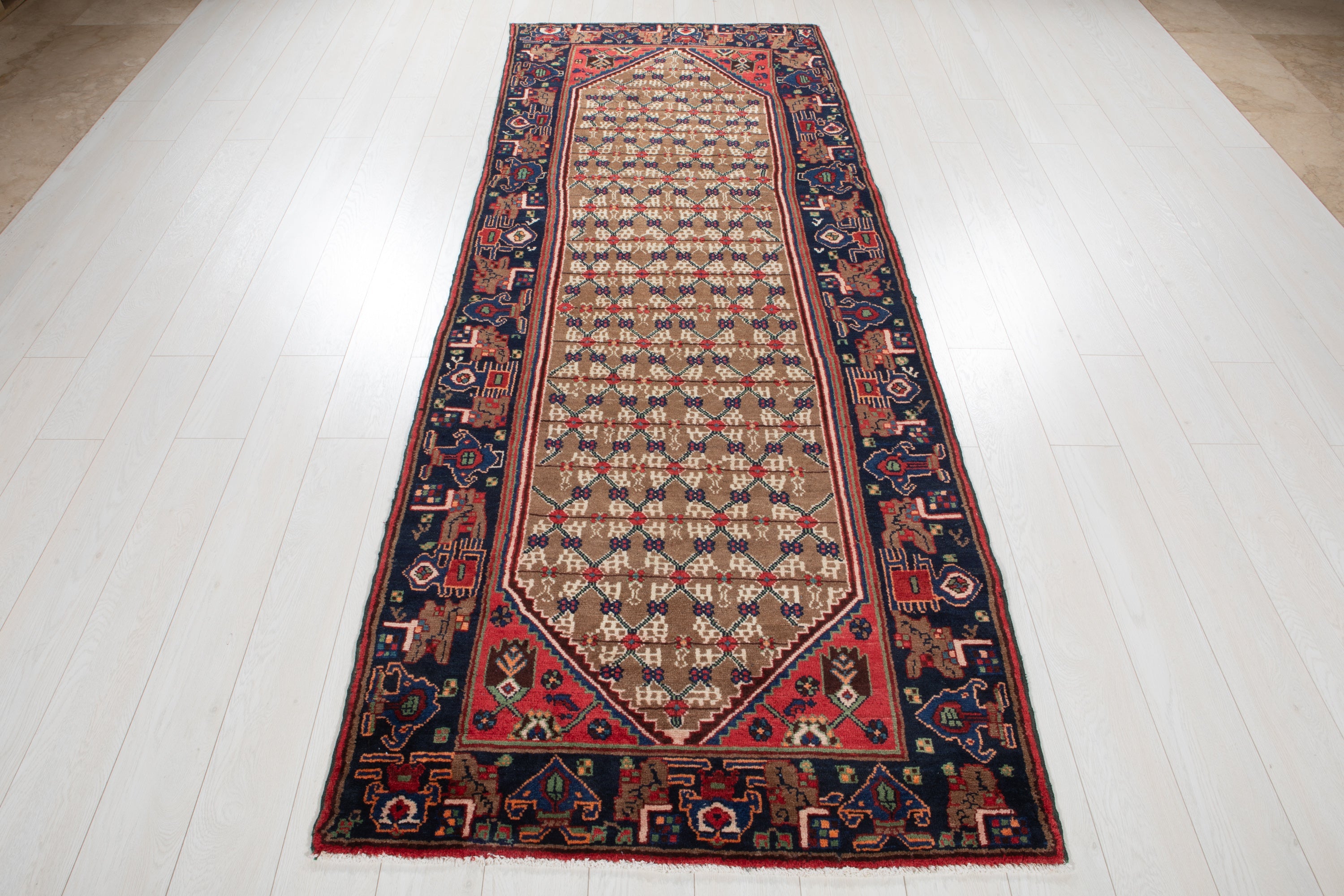 Hand-Knotted Vintage Wool Runner Rug – 9' 4" x 3' 6" (285 x 107 cm) - Yasi & Fara